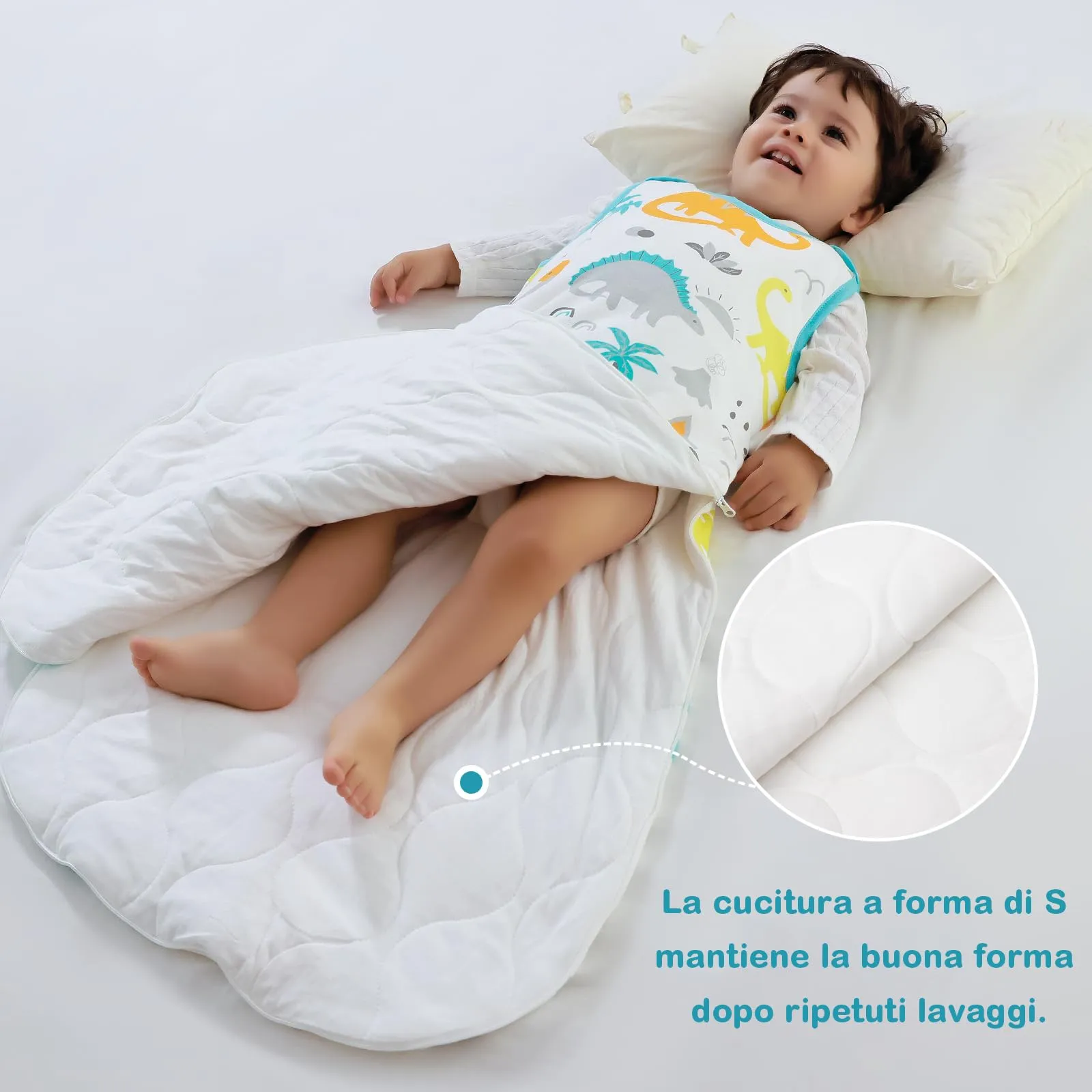 Mosebears Mosbears Sacco nanna invernale per bambini, 2,5 Tog, 100% cotone, diverse dimensioni dalla nascita fino a 24 mesi, adatto per tutto l'anno(Dinosauro,XL(18 a 24 mesi)) - immagine 4