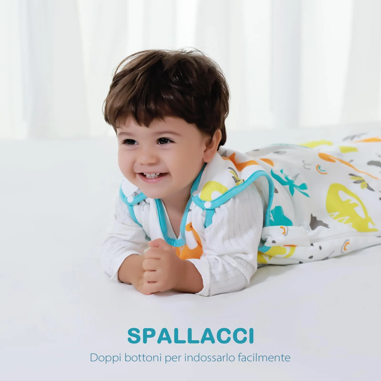 Mosebears Mosbears Sacco nanna invernale per bambini, 2,5 Tog, 100% cotone, diverse dimensioni dalla nascita fino a 24 mesi, adatto per tutto l'anno(Dinosauro,XL(18 a 24 mesi)) - immagine 5