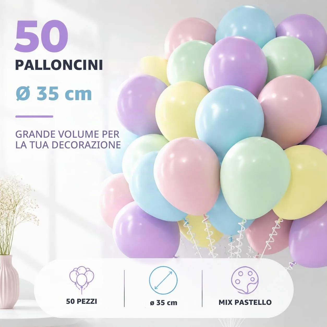 50 palloncini color pastello a forma di macaron, diametro 35 cm, per compleanni, matrimoni e feste, gonfiabili ad aria ed elio (colori a scelta) - immagine 3