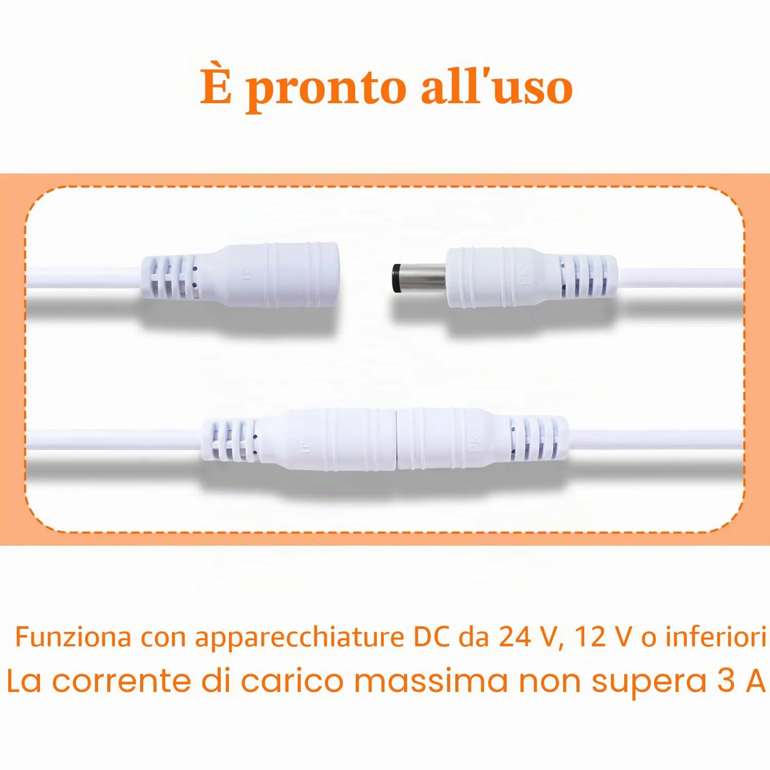 KUOQIY 3 Pezzi 0.5m 5.5x2.1 mm 24V 12V Cavi di Prolunga per Alimentazione DC, DC Cavo Estensione Maschio a Femmina 22AWG, per Telecamera Sicurezza CCTV, DVR, Bianco - immagine 5