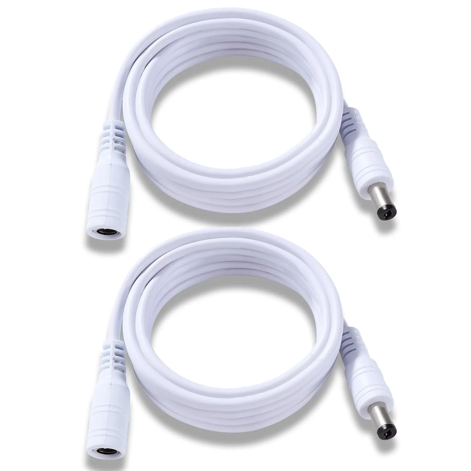 KUOQIY 2 Pezzi 2m 5.5x2.1 mm 24V 12V Cavi di Prolunga per Alimentazione DC, DC Cavo Estensione Maschio a Femmina 22AWG, per Telecamera Sicurezza CCTV, DVR, Bianco - immagine 1