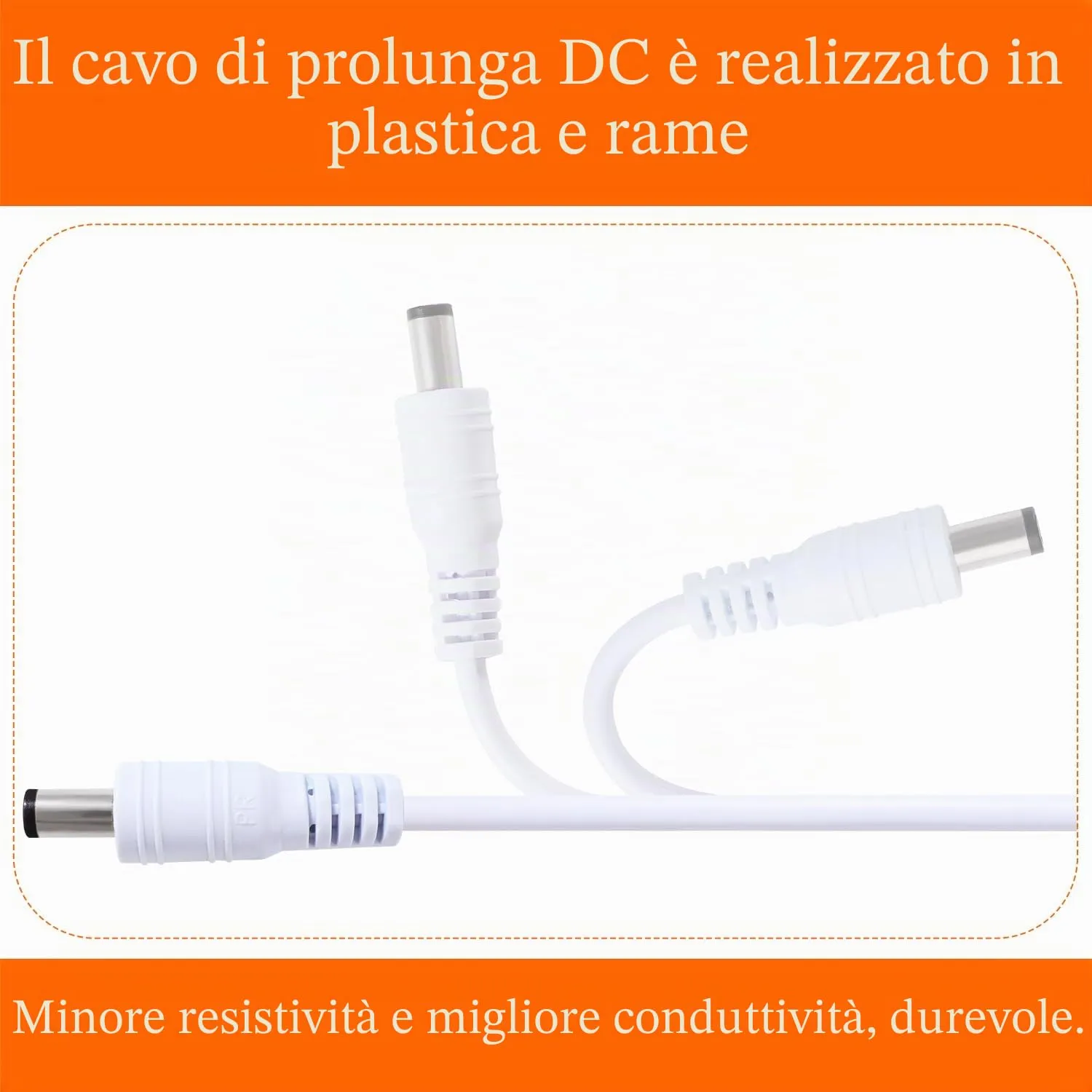 KUOQIY 2 Pezzi 2m 5.5x2.1 mm 24V 12V Cavi di Prolunga per Alimentazione DC, DC Cavo Estensione Maschio a Femmina 22AWG, per Telecamera Sicurezza CCTV, DVR, Bianco - immagine 4