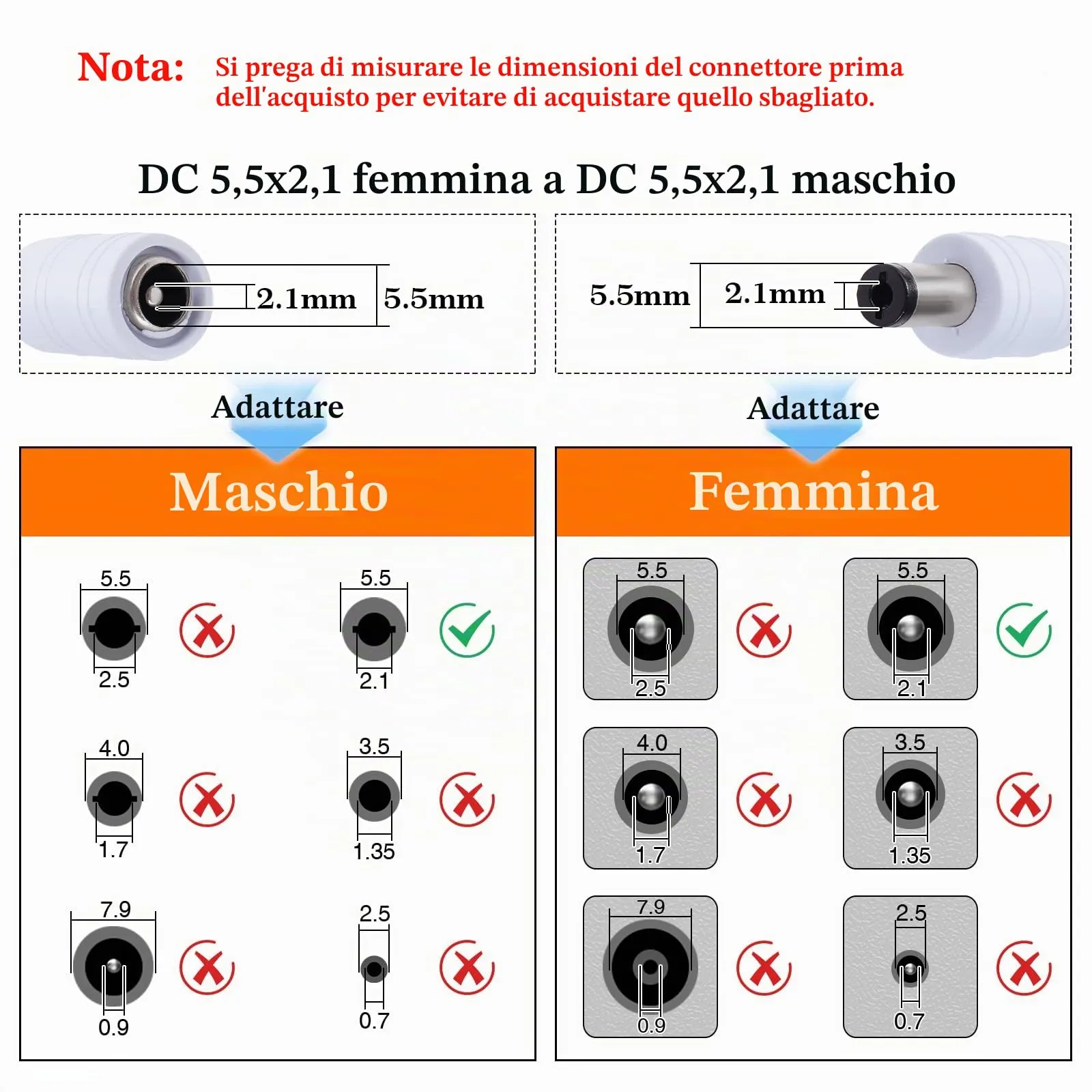 KUOQIY 4 Pezzi 1m 5.5x2.1 mm 24V 12V Cavi di Prolunga per Alimentazione DC, DC Cavo Estensione Maschio a Femmina 22AWG, per Telecamera Sicurezza CCTV, DVR, Bianco - immagine 2