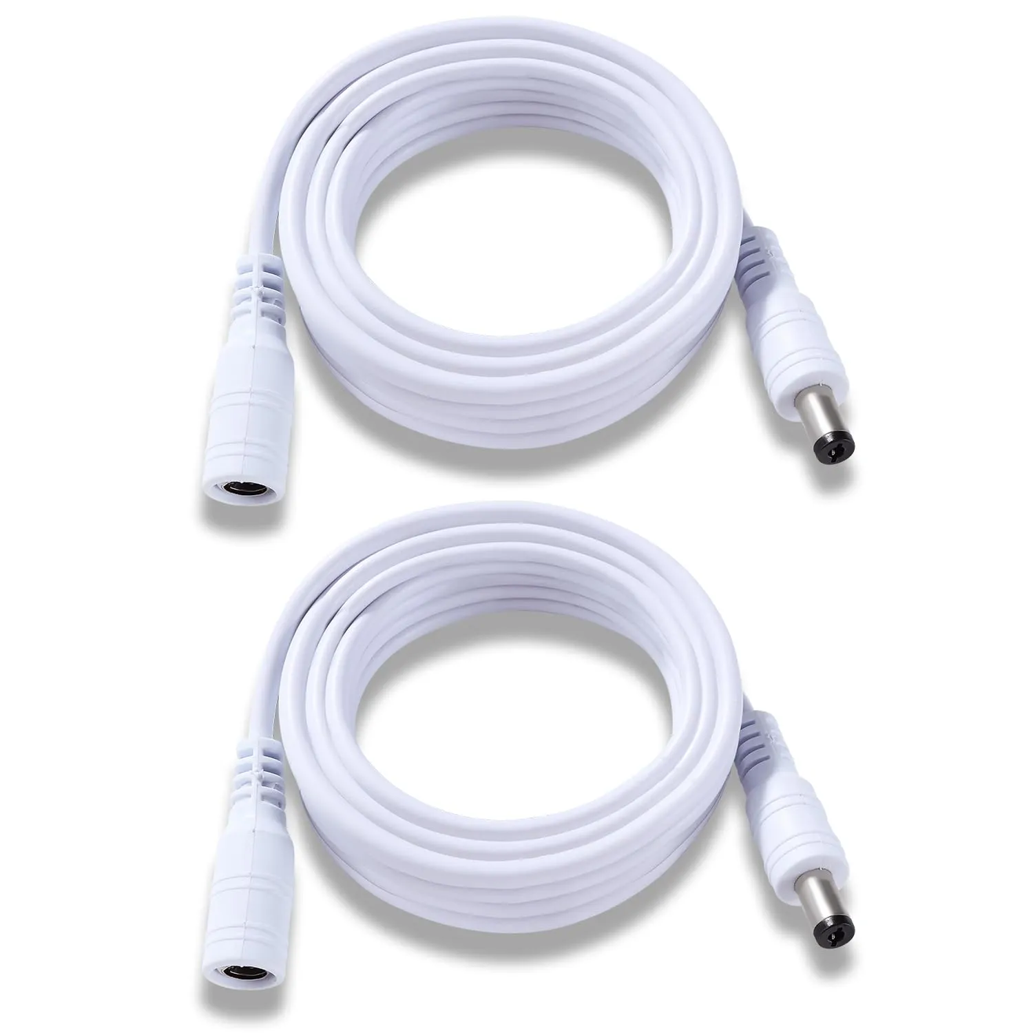 KUOQIY 2 Pezzi 3m 5.5x2.1 mm 24V 12V Cavi di Prolunga per Alimentazione DC, DC Cavo Estensione Maschio a Femmina 22AWG, per Telecamera Sicurezza CCTV, DVR, Bianco - immagine 1