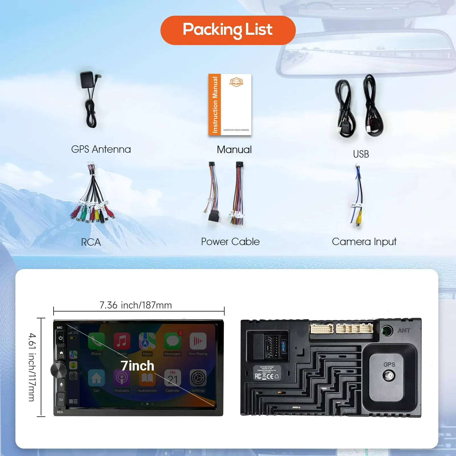 Haudio Autoradio 2 Din da 7 pollici con Wireless CarPlay e Android Auto, Autoradio Touchscreen con Mirror Link, APP,Controllo vocale, Supporto scheda SD/TF, SWC/FM/AM Senza Telecamera di Backup 2+32GB - immagine 8