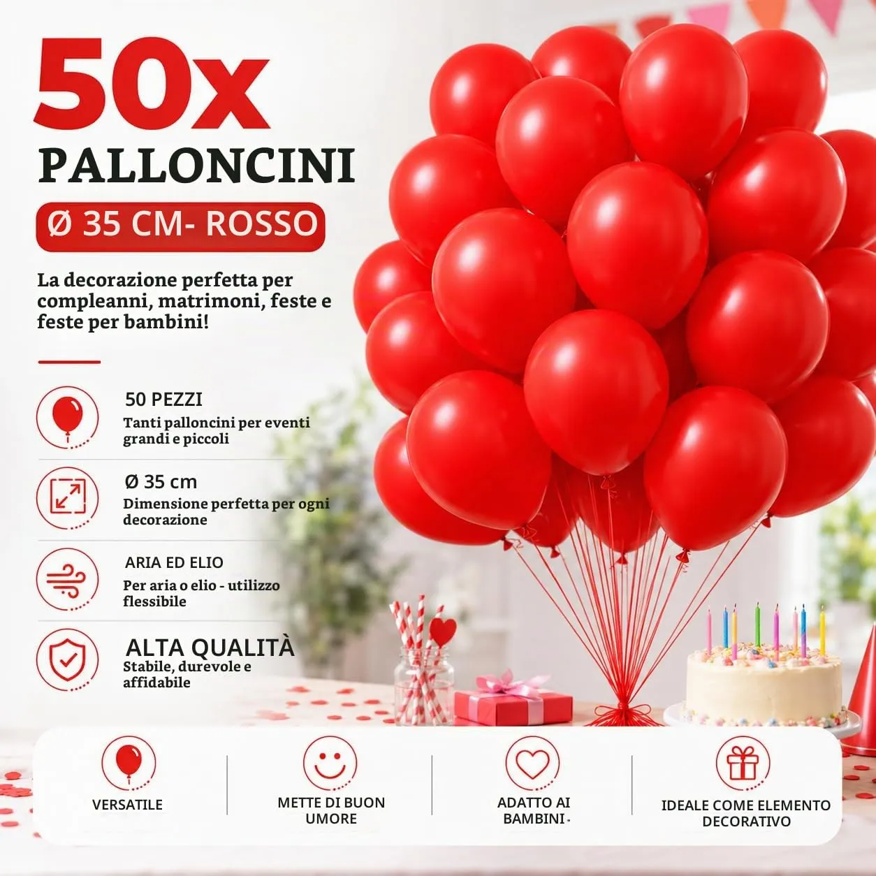 50x palloncini (rosso) - immagine 2