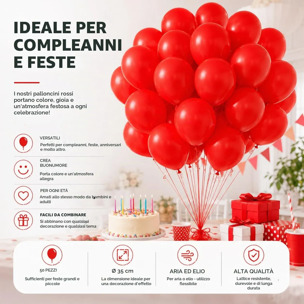 50x palloncini (rosso) - immagine 5