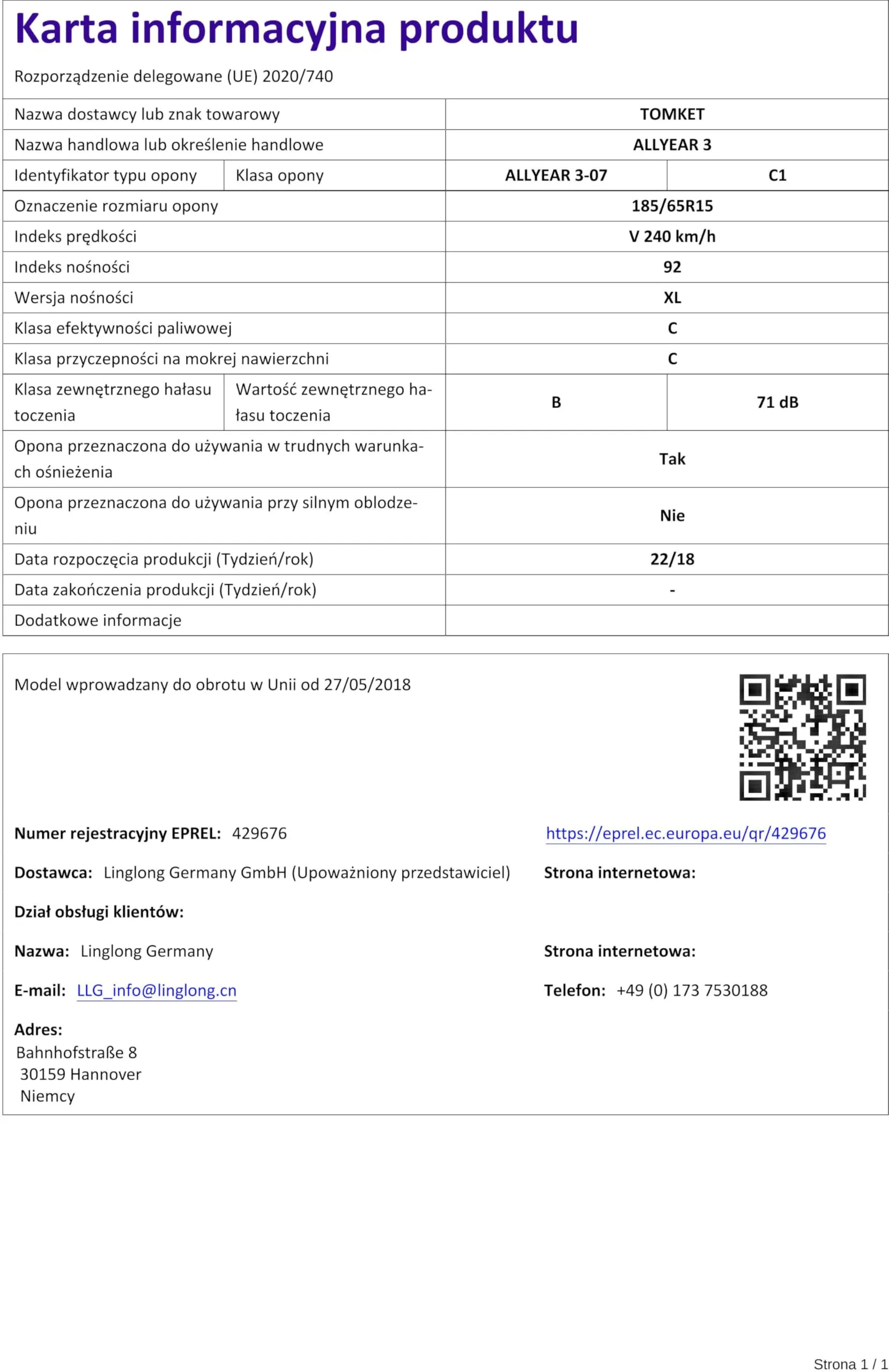 TOMKET ALLYEAR 3 XL 185/65/r15 92 V - immagine 5