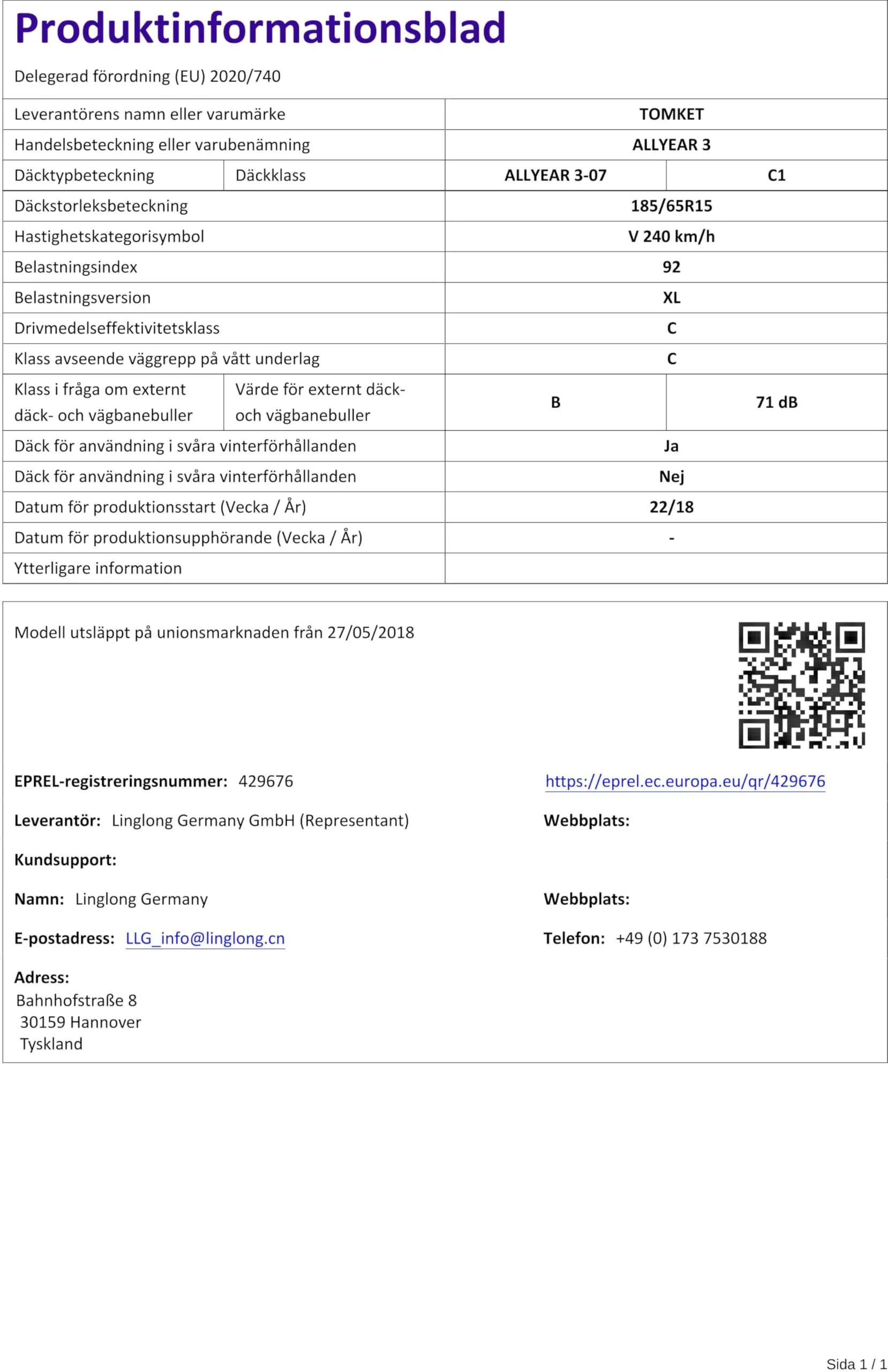 TOMKET ALLYEAR 3 XL 185/65/r15 92 V - immagine 6