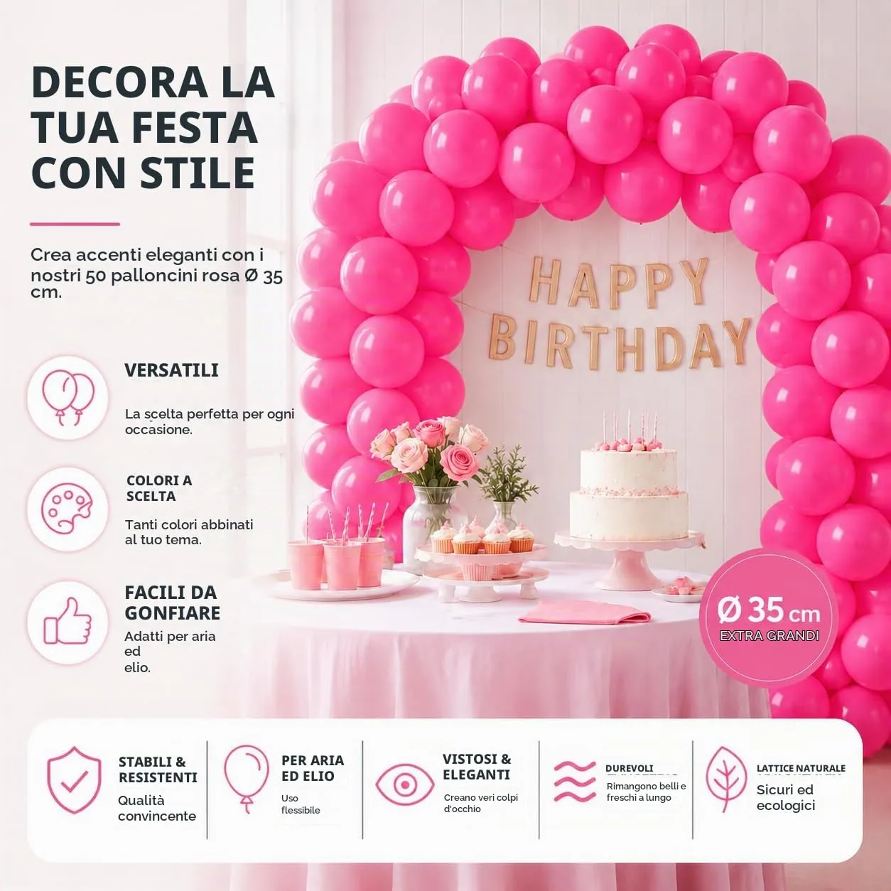 50 palloncini rosa, diametro 35 cm, per compleanni, matrimoni e feste, gonfiabili ad aria ed elio (colori a scelta) - immagine 4