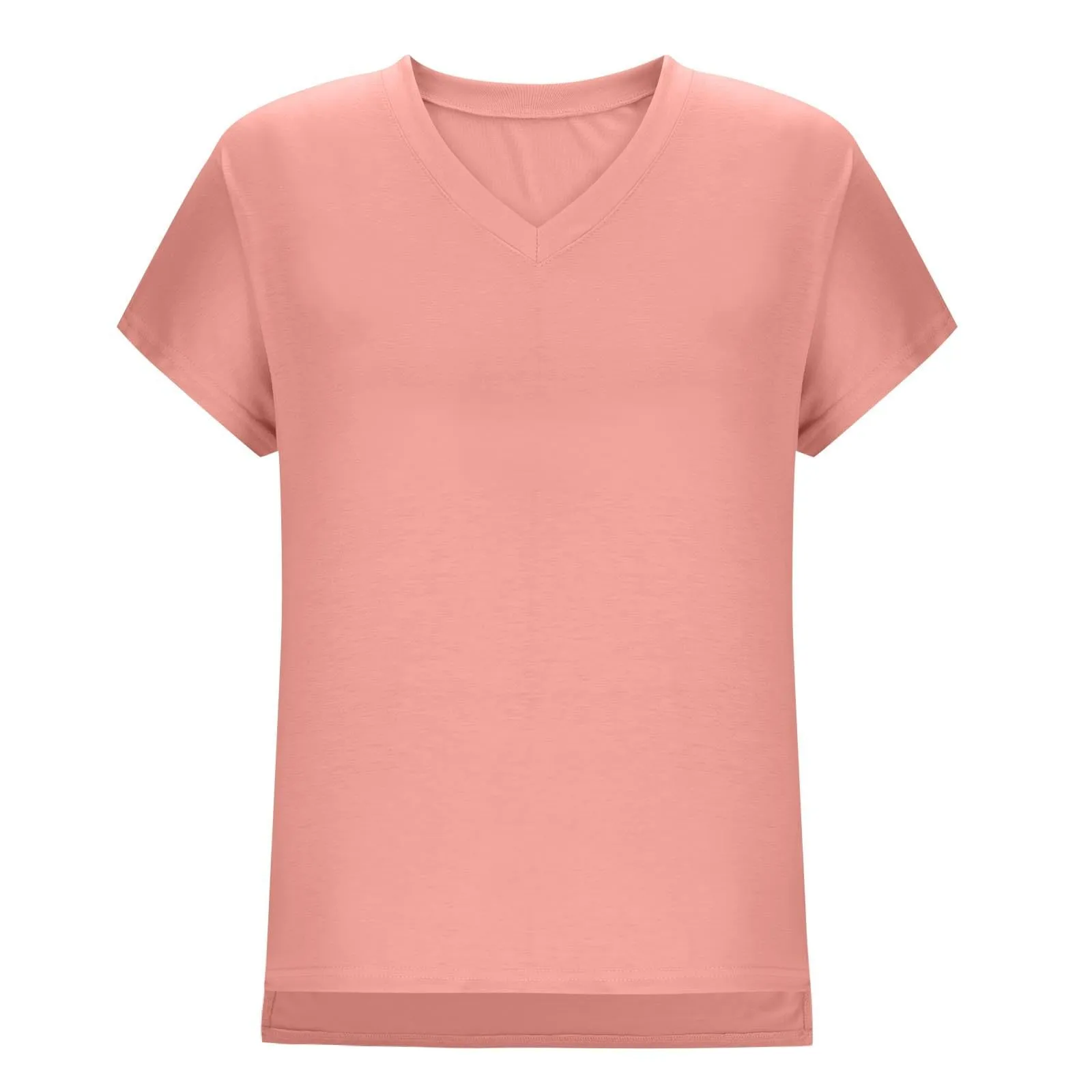Masrin Maglietta da donna in tinta unita, con scollo a V, a maniche corte, maniche raglan, vestibilità normale, top con spacco laterale, tunica estiva, Rosso anguria., M - immagine 6