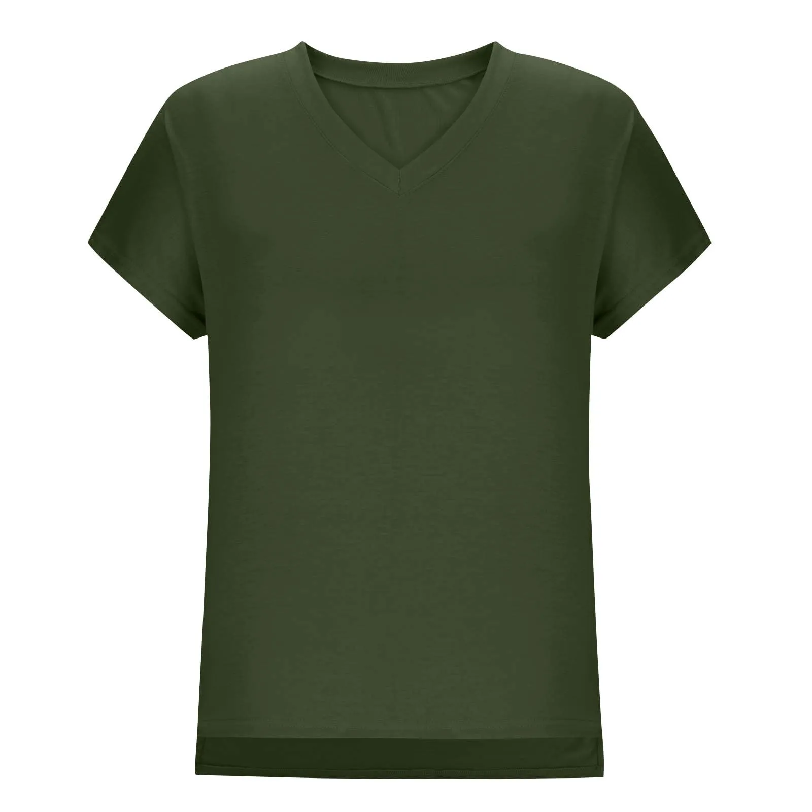 Masrin Maglietta da donna in tinta unita, con scollo a V, a maniche corte, maniche raglan, vestibilità normale, top con spacco laterale, tunica estiva, verde militare, S - immagine 5