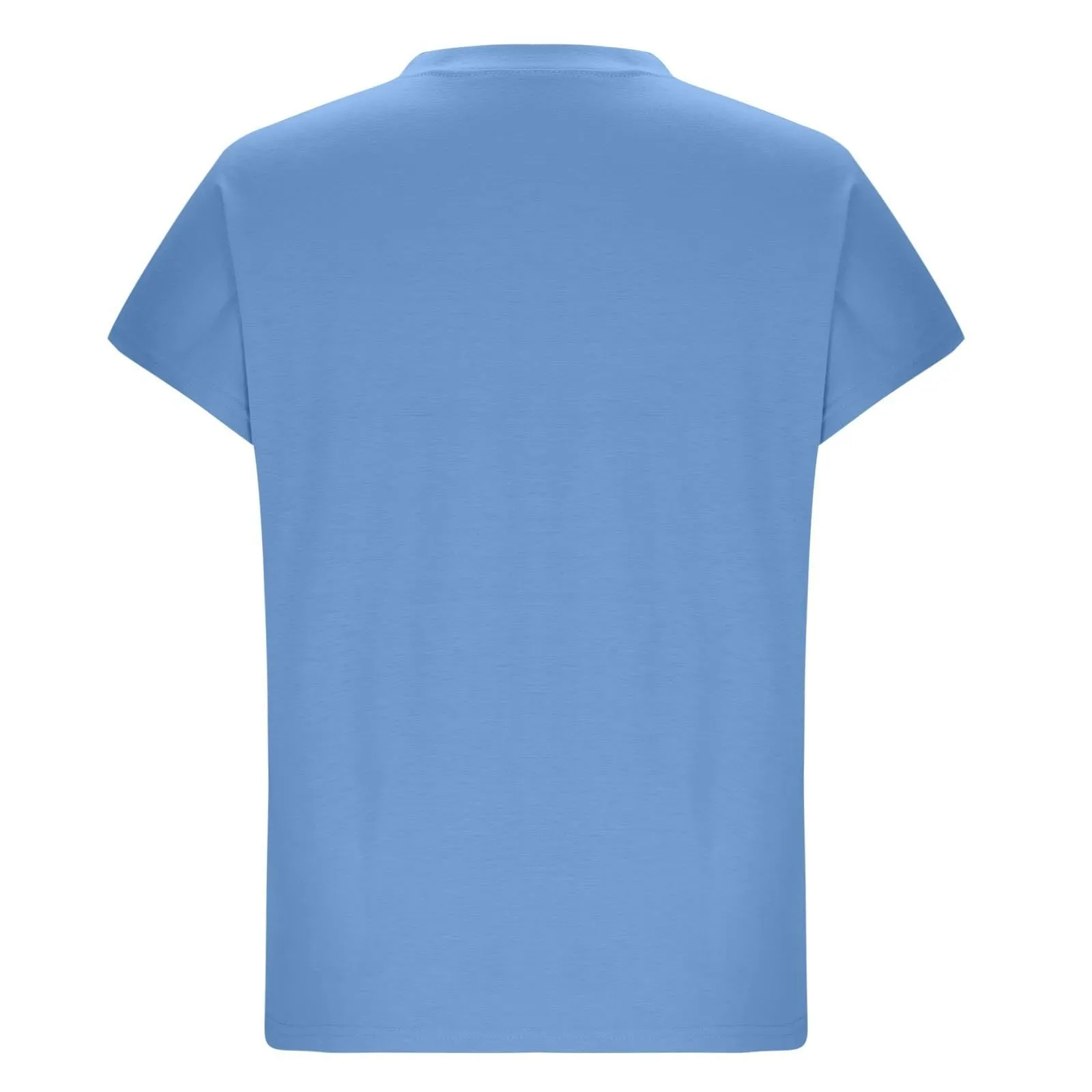 Masrin Maglietta da donna in tinta unita, con scollo a V, a maniche corte, maniche raglan, vestibilità normale, top con spacco laterale, tunica estiva, Azzurro, XL - immagine 5