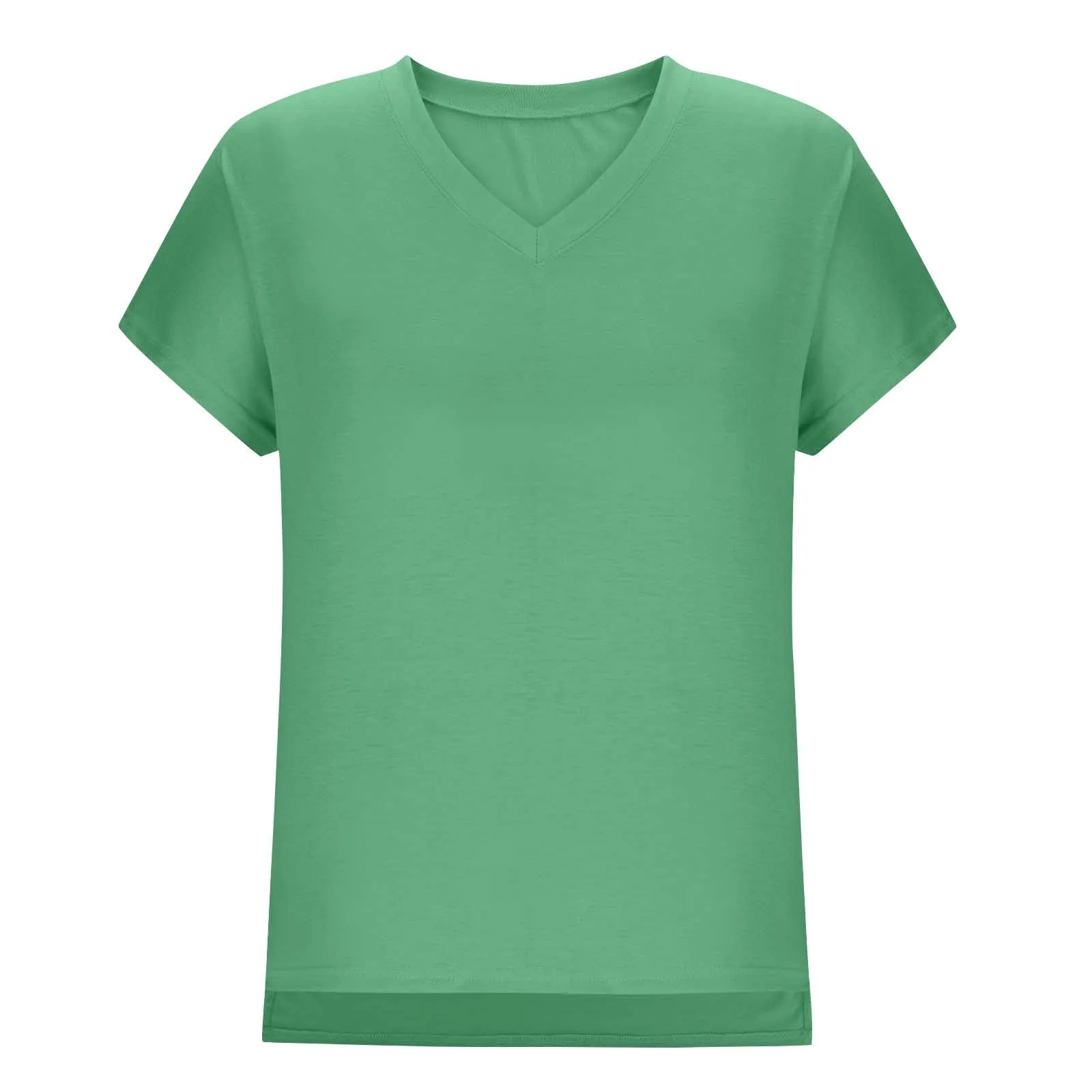 Masrin Maglietta da donna in tinta unita, con scollo a V, a maniche corte, maniche raglan, vestibilità normale, top con spacco laterale, tunica estiva, verde, L - immagine 5