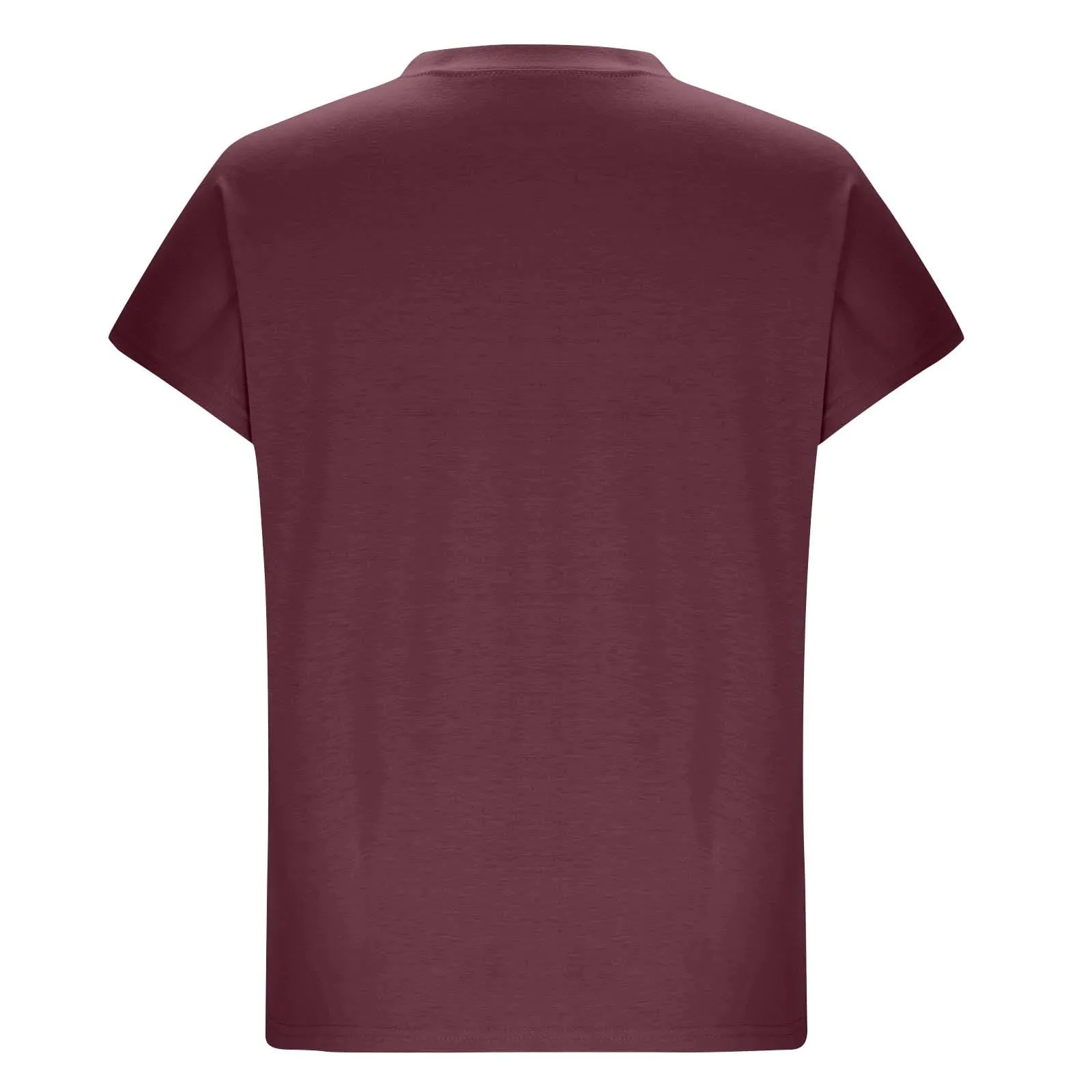 Masrin Maglietta da donna in tinta unita, con scollo a V, a maniche corte, maniche raglan, vestibilità normale, top con spacco laterale, tunica estiva, Vino, S - immagine 5