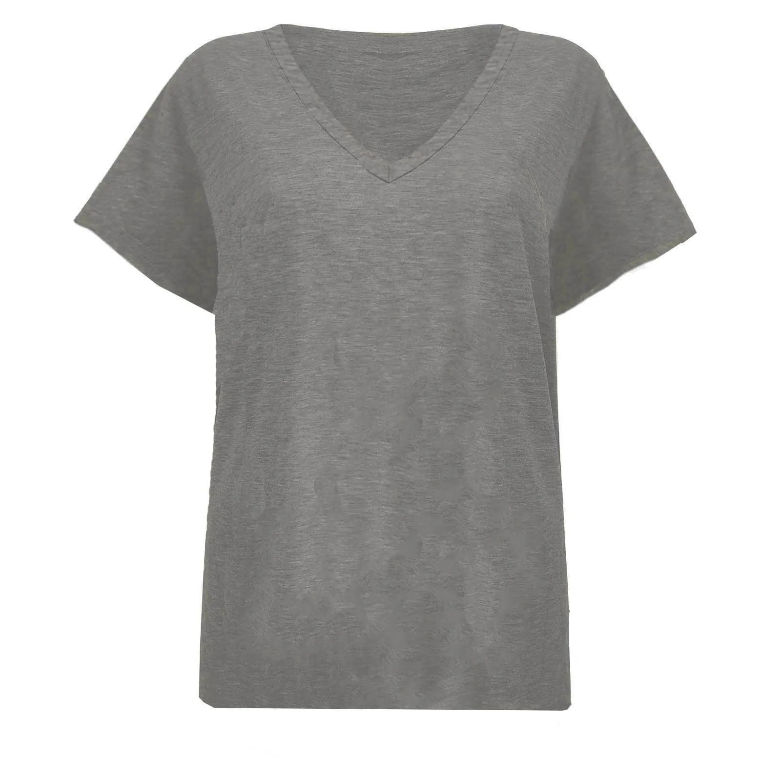 Masrin Maglietta da donna in tinta unita, con scollo a V, a maniche corte, maniche raglan, vestibilità normale, top con spacco laterale, tunica estiva, grigio., L - immagine 5