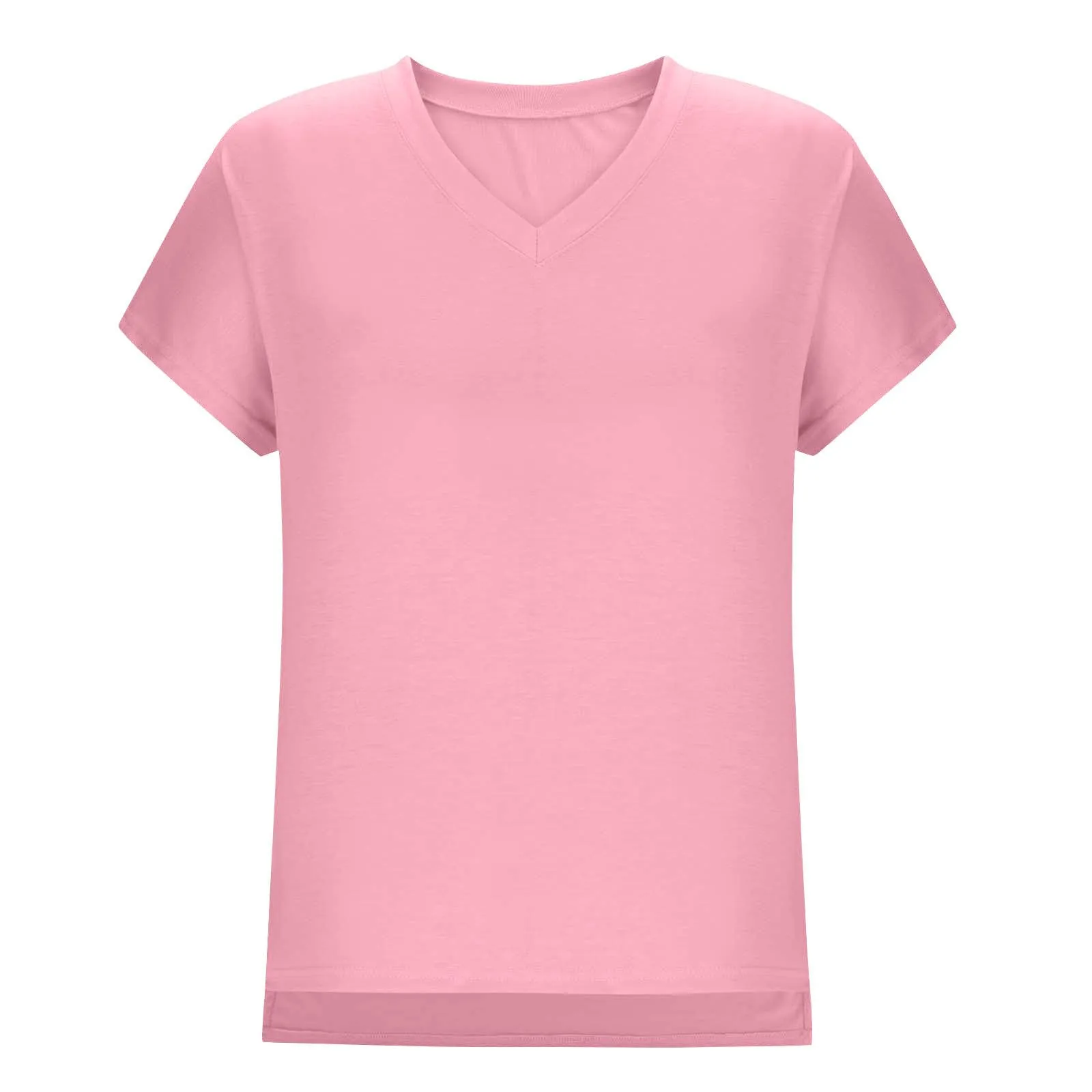 Masrin Maglietta da donna in tinta unita, con scollo a V, a maniche corte, maniche raglan, vestibilità normale, top con spacco laterale, tunica estiva, rosa chiaro, S - immagine 5
