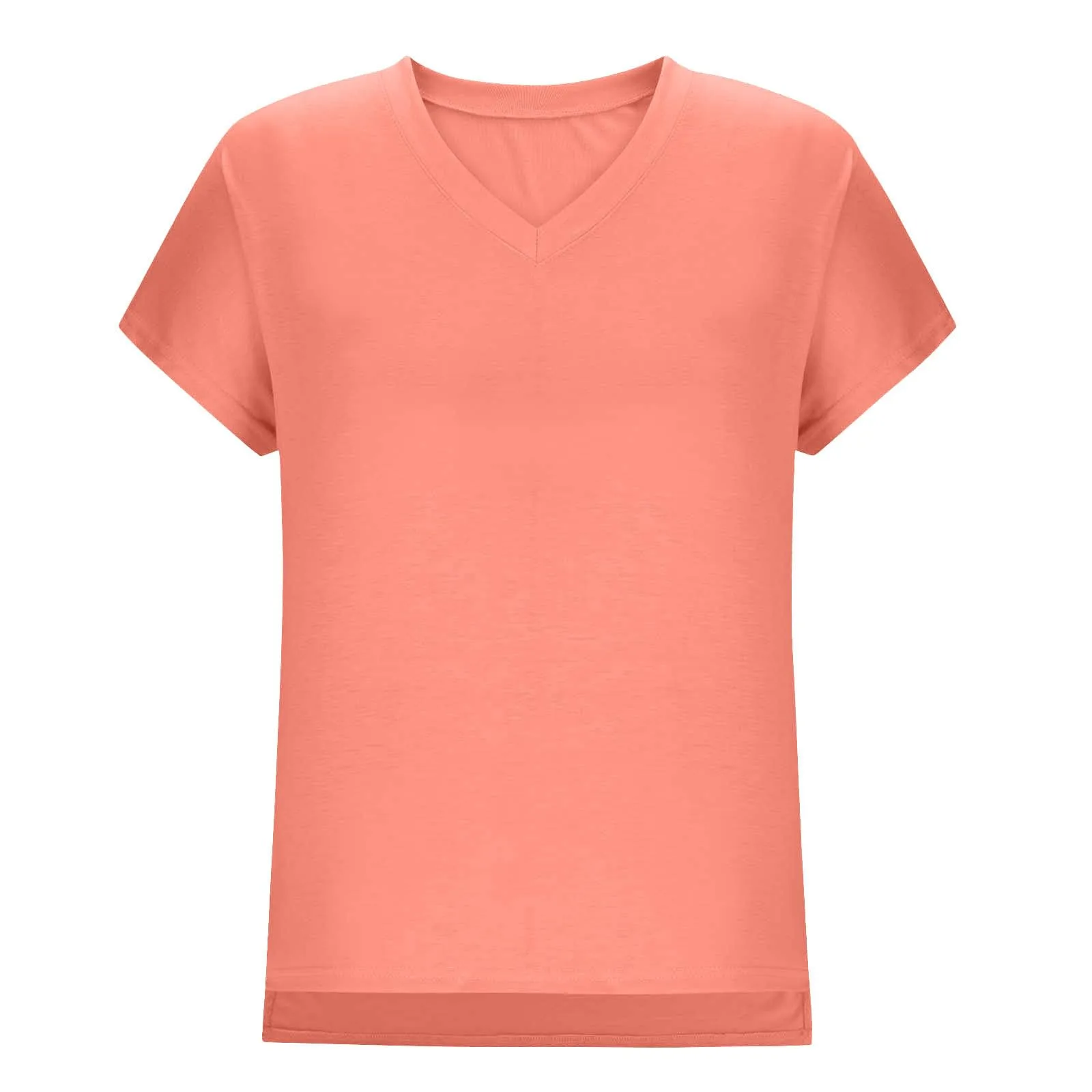 Masrin Maglietta da donna in tinta unita, con scollo a V, a maniche corte, maniche raglan, vestibilità normale, top con spacco laterale, tunica estiva, Rosa pesca, L - immagine 6