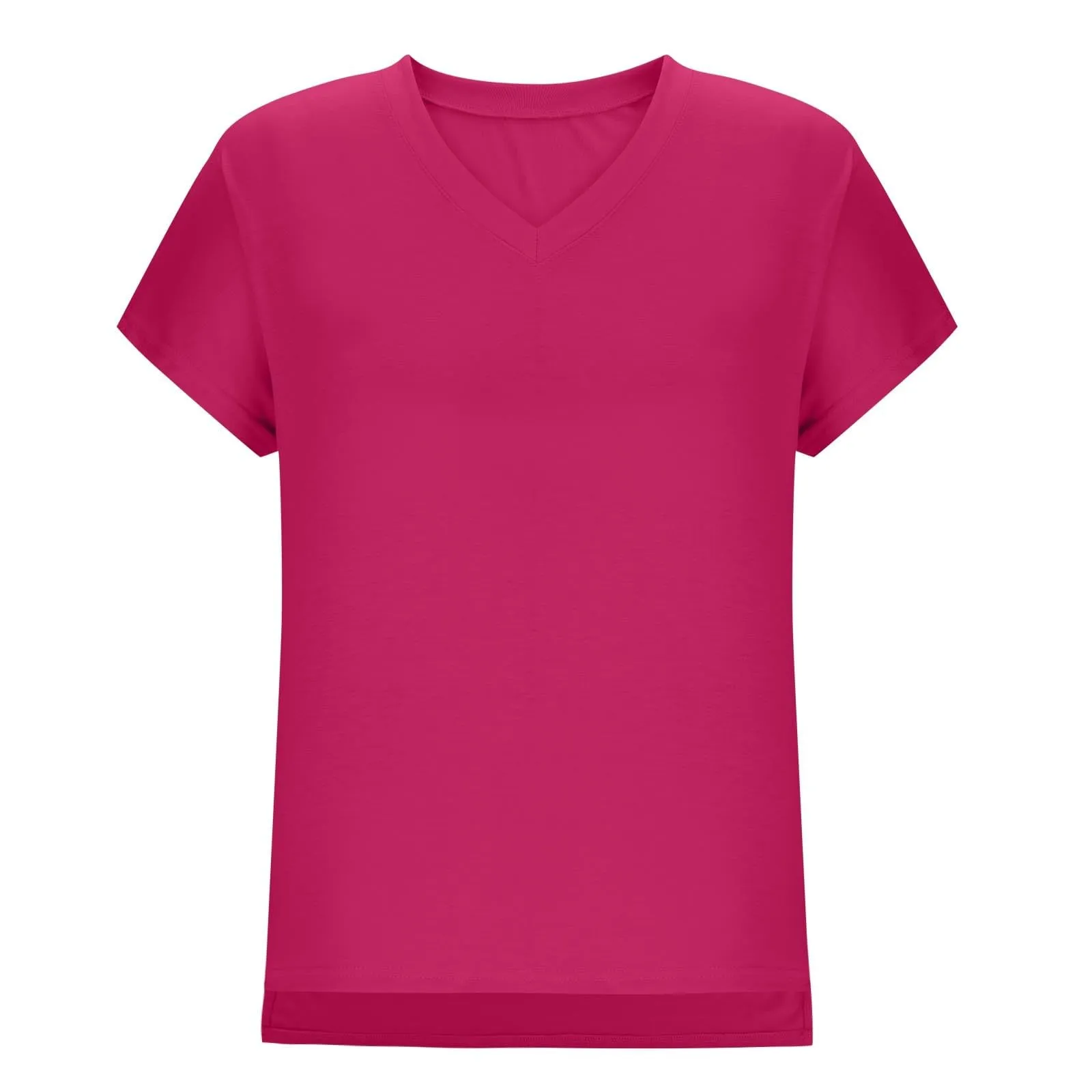 Masrin Maglietta da donna in tinta unita, con scollo a V, a maniche corte, maniche raglan, vestibilità normale, top con spacco laterale, tunica estiva, P-ink, S - immagine 6