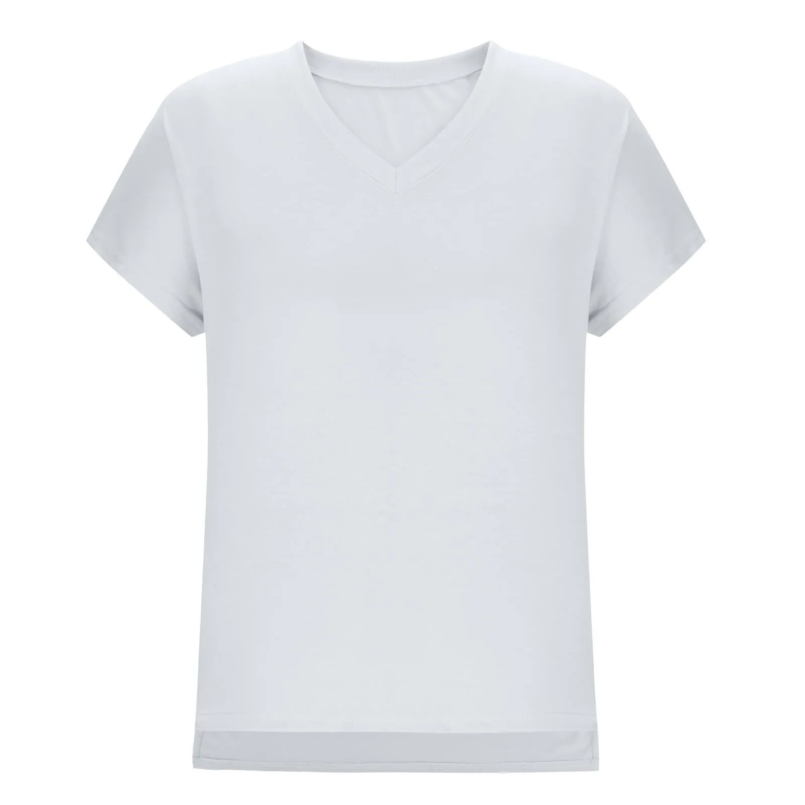 Masrin Maglietta da donna in tinta unita, con scollo a V, a maniche corte, maniche raglan, vestibilità normale, top con spacco laterale, tunica estiva, bianco, XL - immagine 6