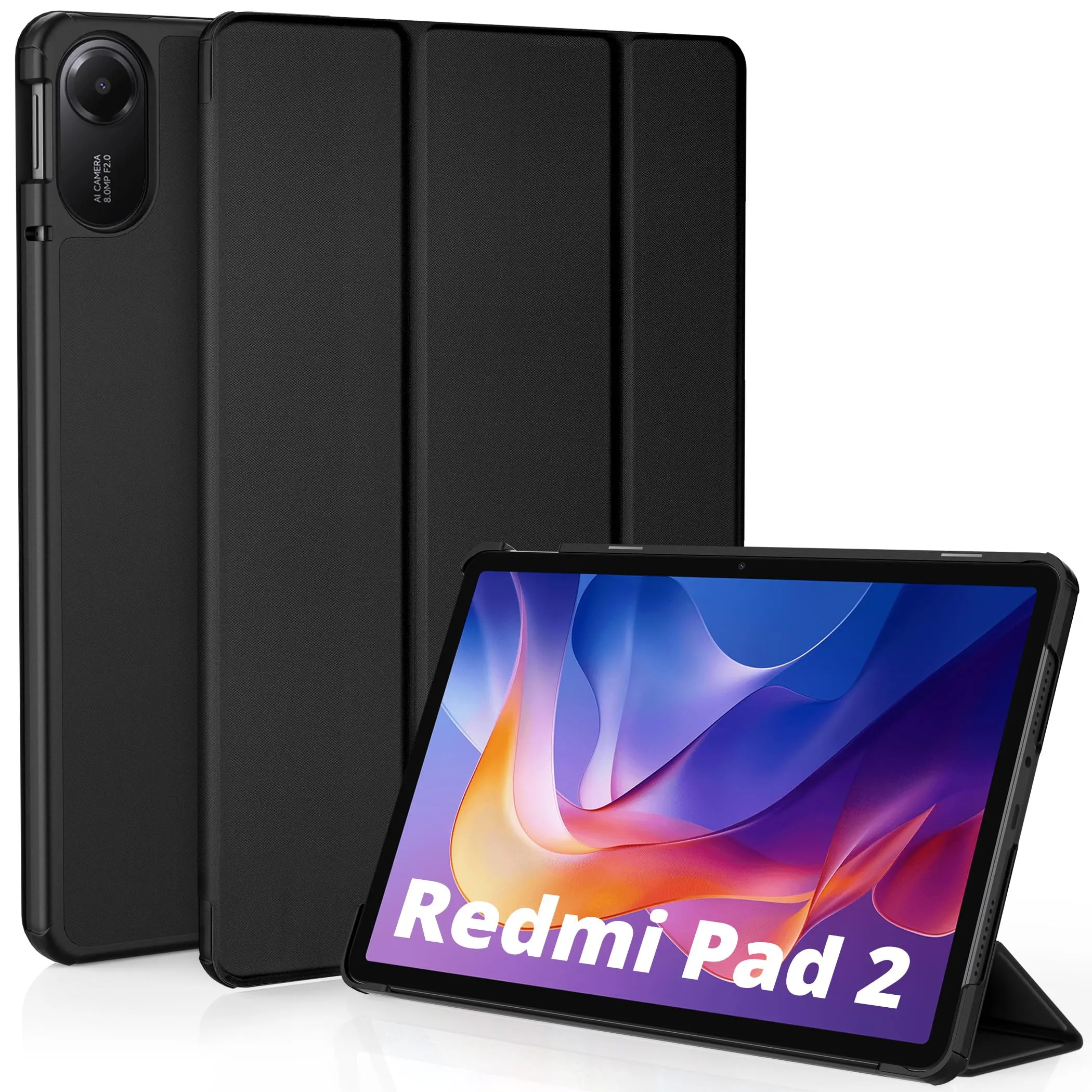 EasyAcc Custodia Cover Compatibile con Xiaomi Redmi Pad 2 11 Pollici -Ultra Sottile con Cover Leggero Supporto in Pelle PU Case, Nero - immagine 1