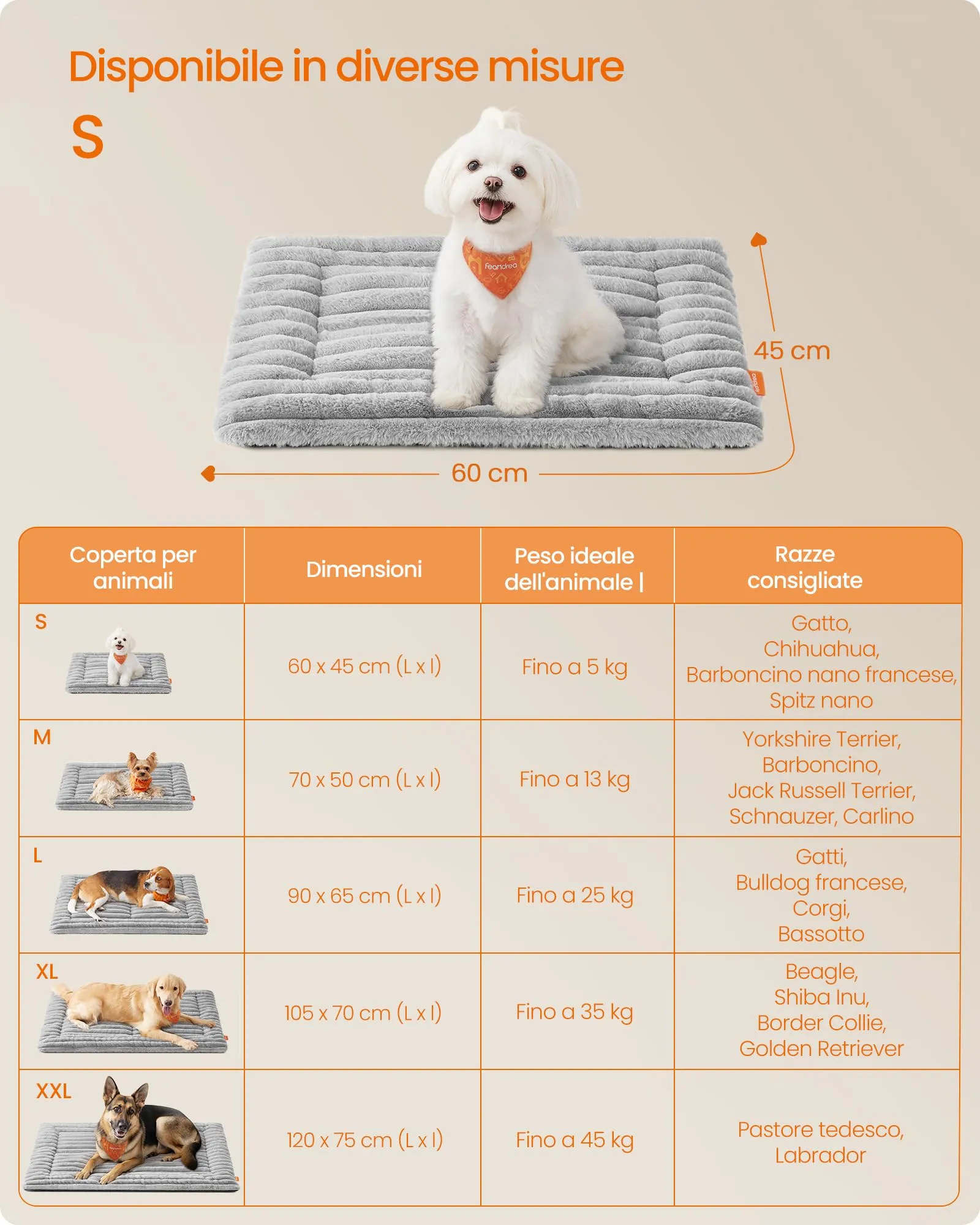 Feandrea Cuccia Cane Interno, Cuscino Cane, 60 x 45 cm, Lavatrice - immagine 6