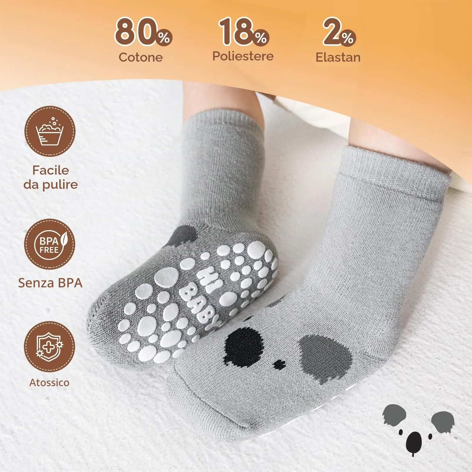 SockWaddles calzini antiscivolo bambino, 5 paia calze termiche bambino con animali carini. Calzini termici bambino invernali per bimbi 0-12 mesi - immagine 4