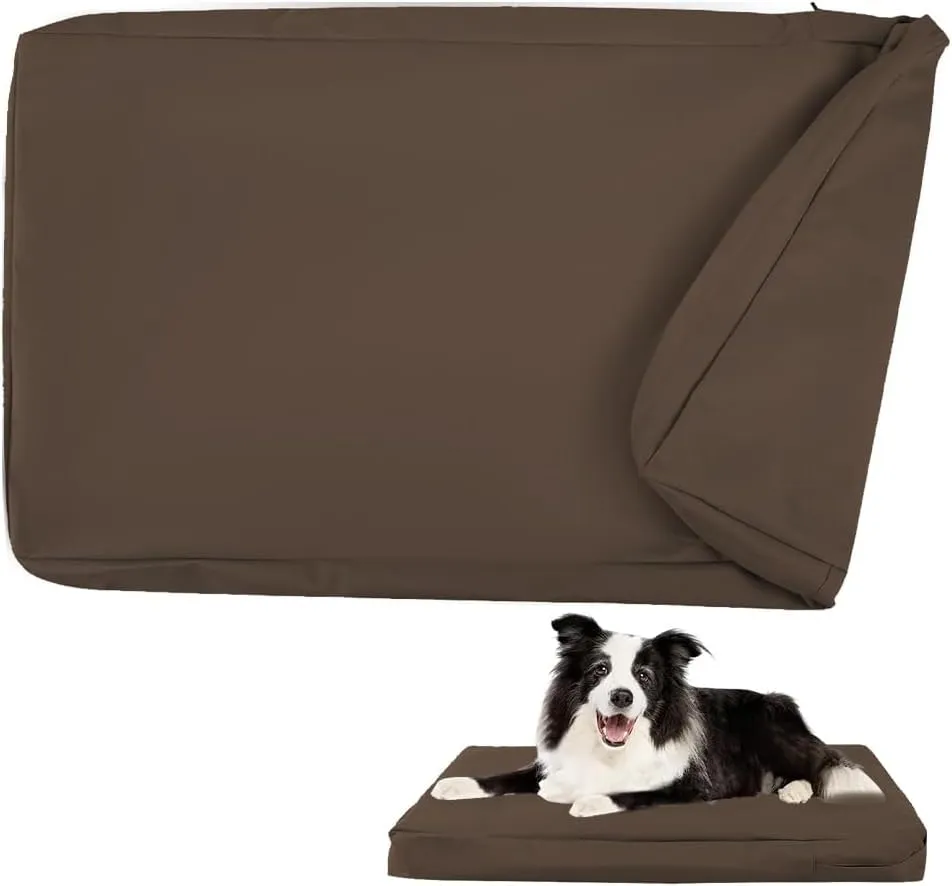 DUJUIKE Coprimaterasso di ricambio impermeabile per cani, coprimaterasso per animali domestici, coprimaterasso per cani lavabile e sfoderabile, copricuccia con cerniera (Marrone, XXL(137 x 92 x 10cm)) - immagine 1