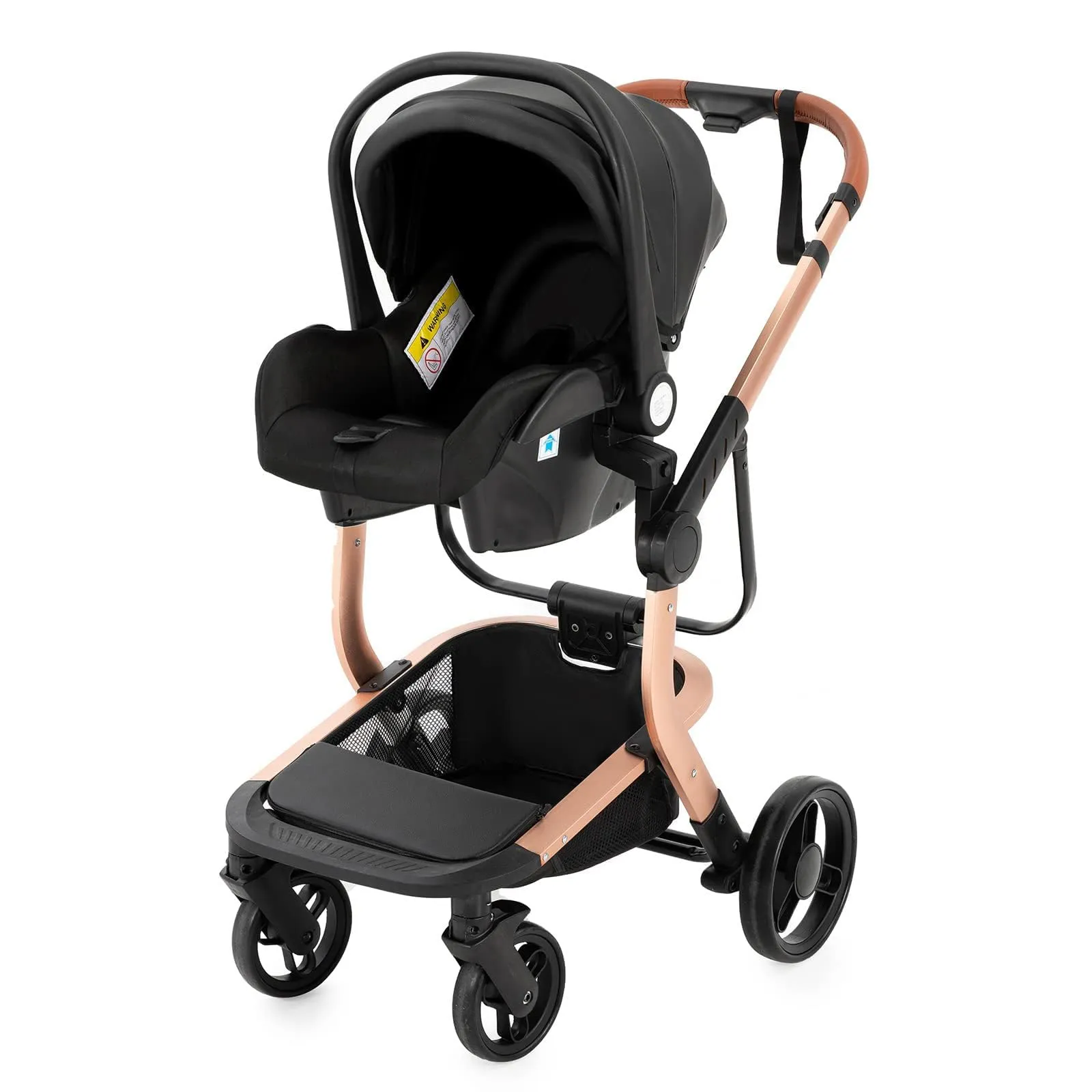 Reenborn Pelle PU Passeggino Trio, Passeggino 3 in 1 con Due Modi Reversibili Spingere, Trio Neonati con Design Pieghevole in Un Clic, Telaio Alluminio Paesaggistico Alto (518 Black) - immagine 7