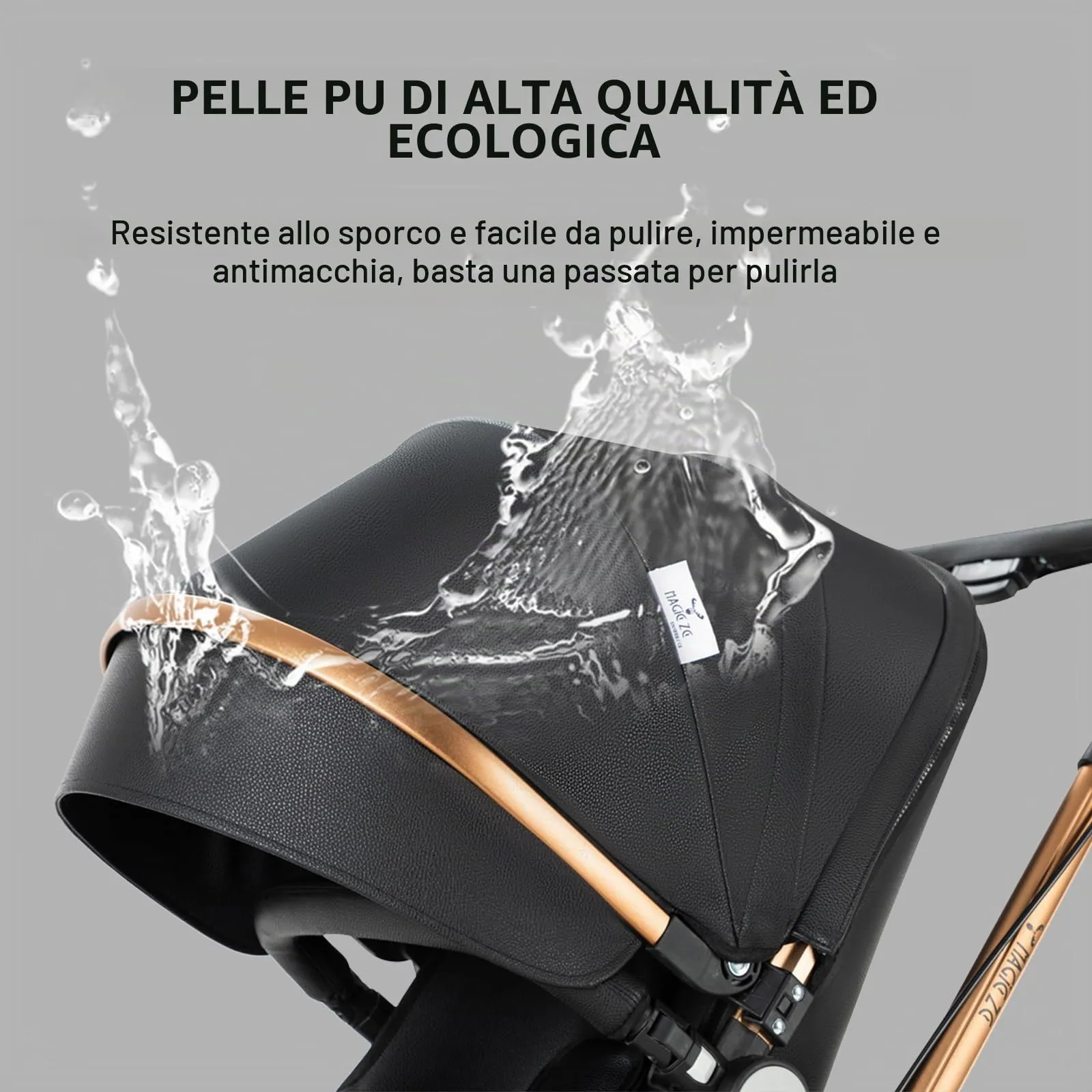 Reenborn Pelle PU Passeggino Trio 3 in 1 con Sedili Regolabili Rotanti 360°, Trio con Telaio Alluminio Paesaggistico Alto, Passeggino Neonati Design Pieghevole in Un Clic (906 Pink) - immagine 3