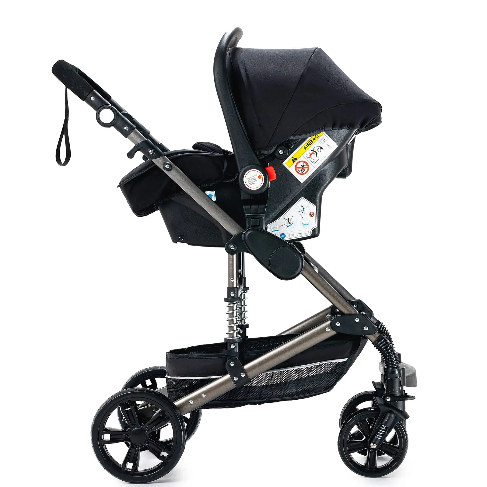 Reenborn Passeggino Trio, Passeggino 3 in 1 con Due Modi Reversibili Spingere, Trio Neonati con Design Pieghevole in Un Clic, Telaio Alluminio Paesaggistico Alto (739 Black) - immagine 7