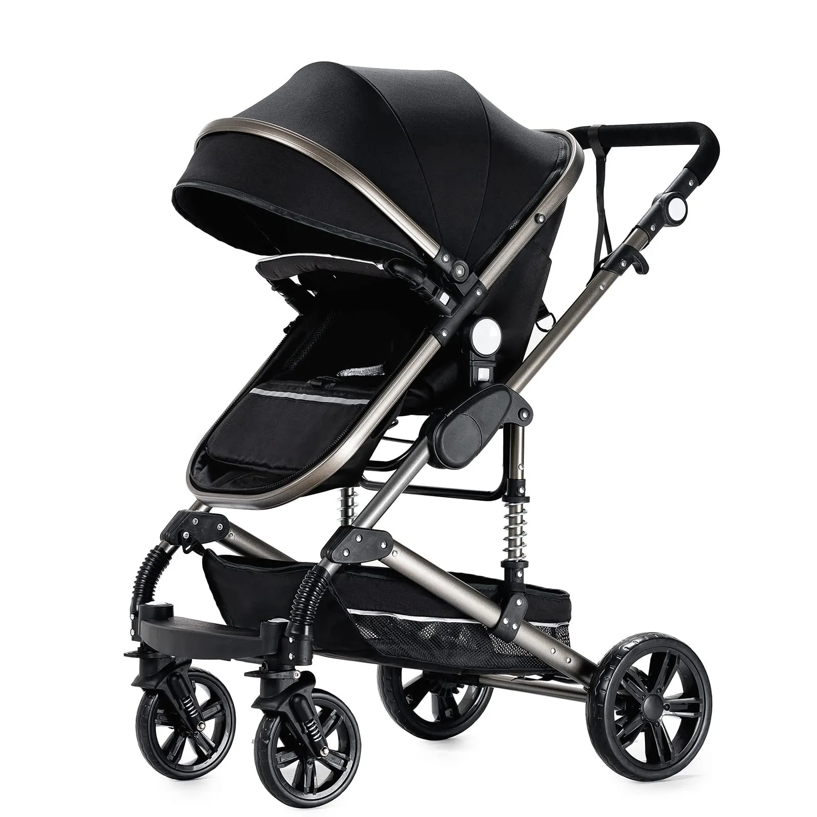 Reenborn Passeggino Trio, Passeggino 3 in 1 con Due Modi Reversibili Spingere, Trio Neonati con Design Pieghevole in Un Clic, Telaio Alluminio Paesaggistico Alto (739 Black) - immagine 8