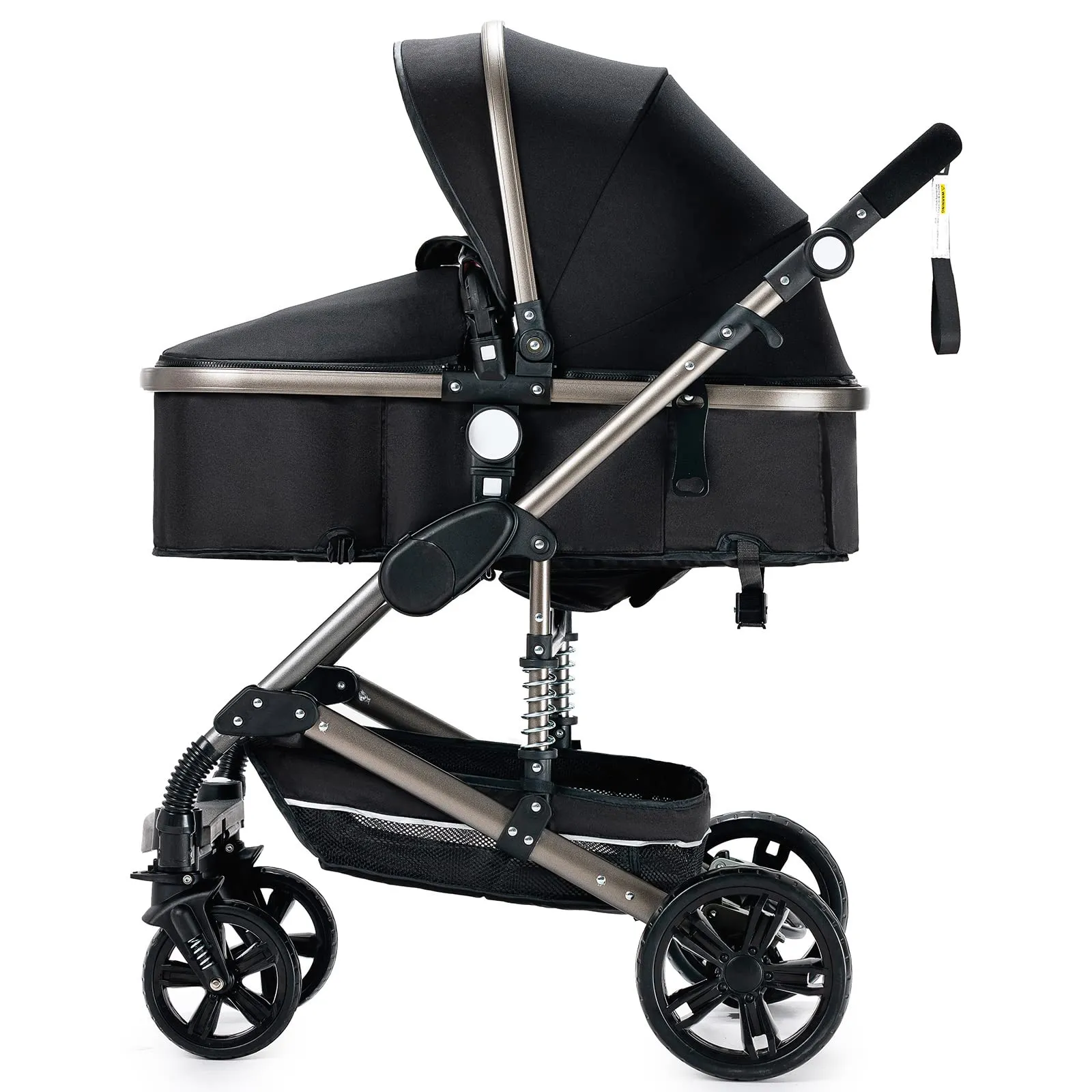 Reenborn Passeggino Trio, Passeggino 3 in 1 con Due Modi Reversibili Spingere, Trio Neonati con Design Pieghevole in Un Clic, Telaio Alluminio Paesaggistico Alto (739 Black) - immagine 9