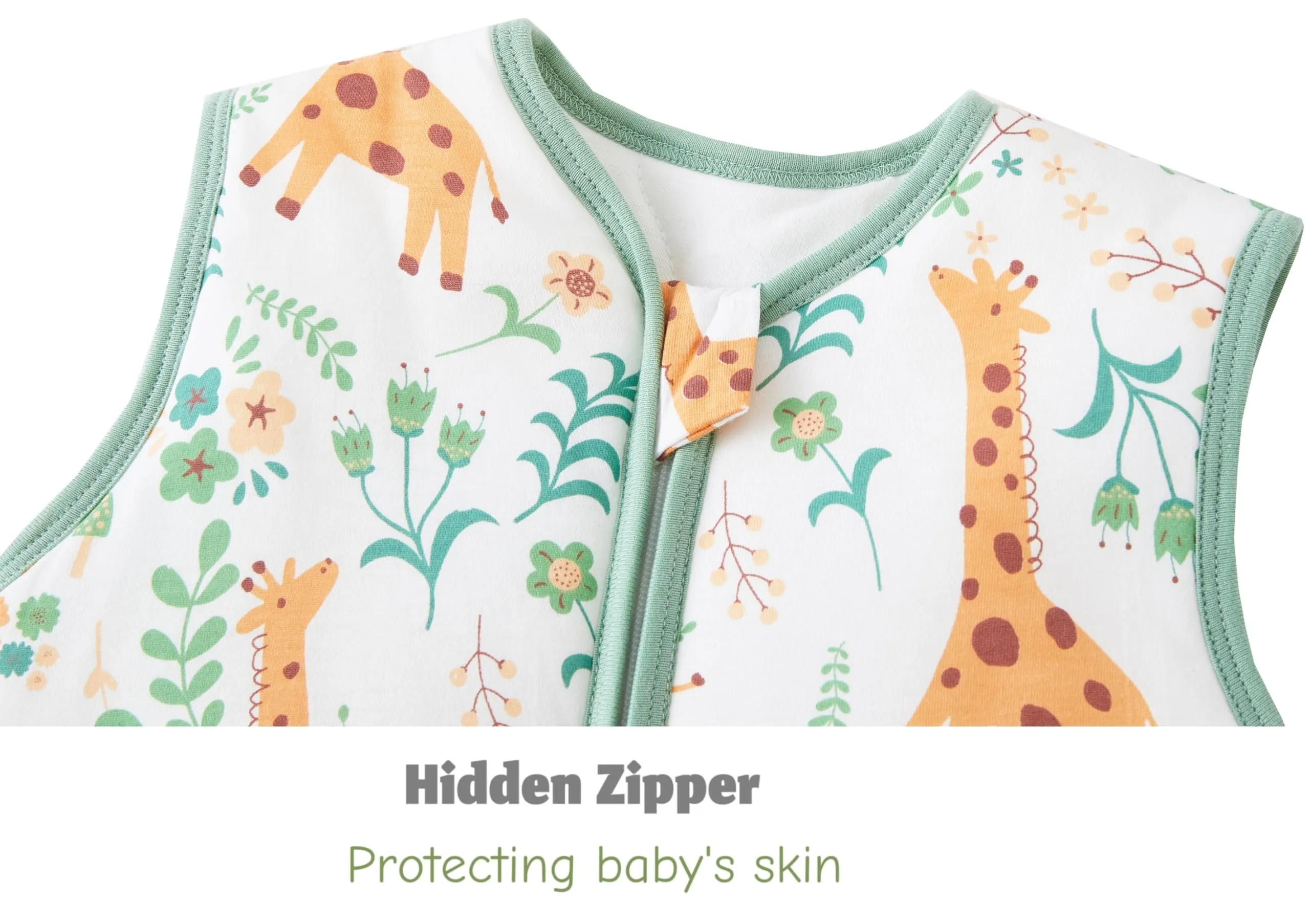 Chilsuessy, confezione da 2 sacchi nanna invernali unisex per tutto l'anno, con gambe, 2,5 Tog, con piedi, modello A verde + giraffa, 80 cm/altezza del bambino 85-95 cm - immagine 4