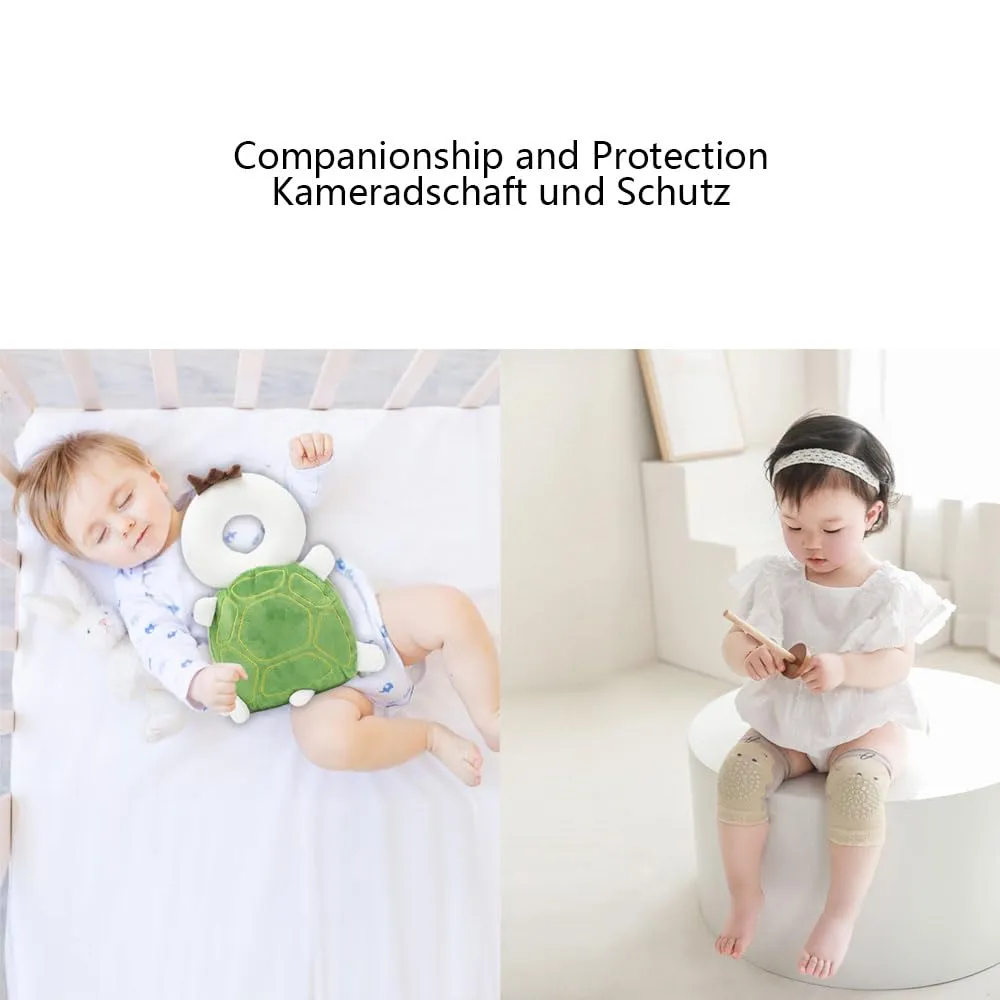 Furforstk protezione testa bambino con ginocchiere caschetto primi passi Traspirante casco neonato primi passi per gattonare e camminare, Regolabile (Tartaruga) Il bambino non resiste - immagine 3