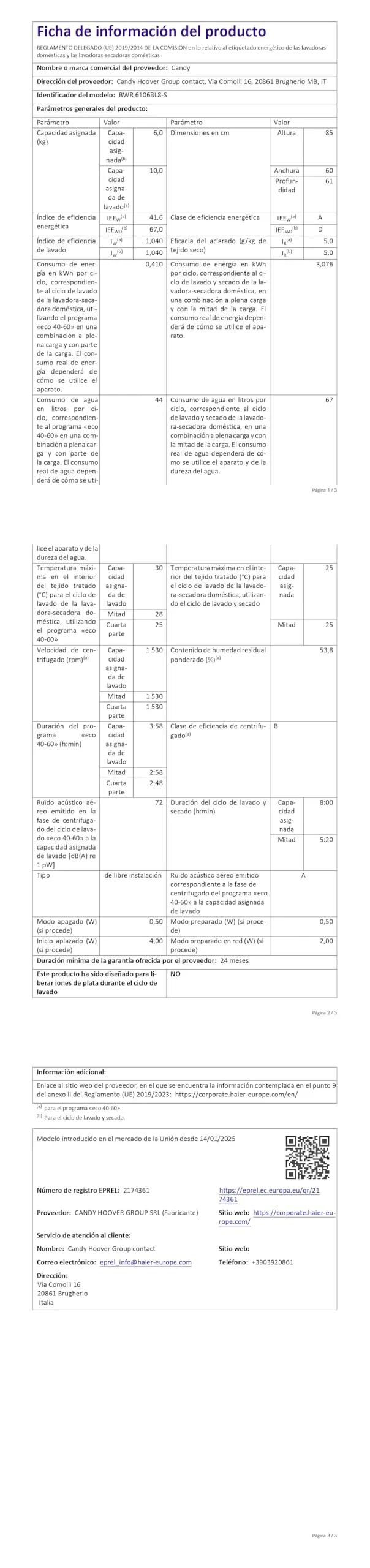 Candy ProWash&Dry 500 Lavasciuga 10+6 Kg, 1600 Giri, Classe D, Bianca - immagine 9