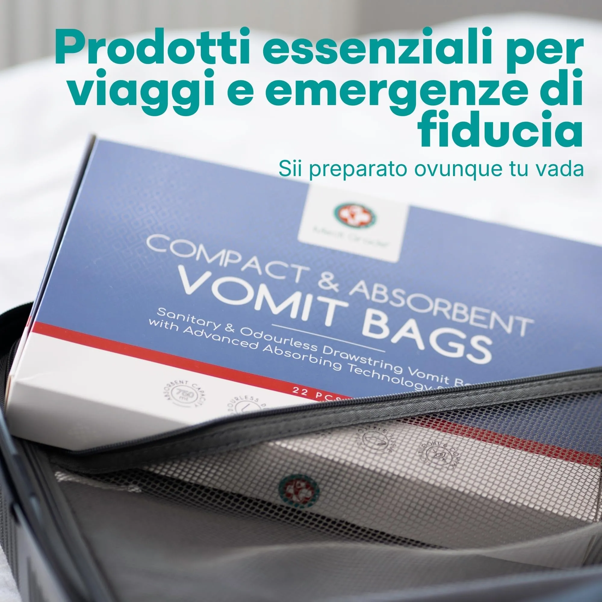 Sacchetti Vomito con tamponi super assorbenti + salviettine detergenti [10] – Buste per Vomito Zero Odori - Sigillabili, Trasformano il Vomito in Gel, Capienza fino a 750ml – Sacchetti Viaggio - immagine 8