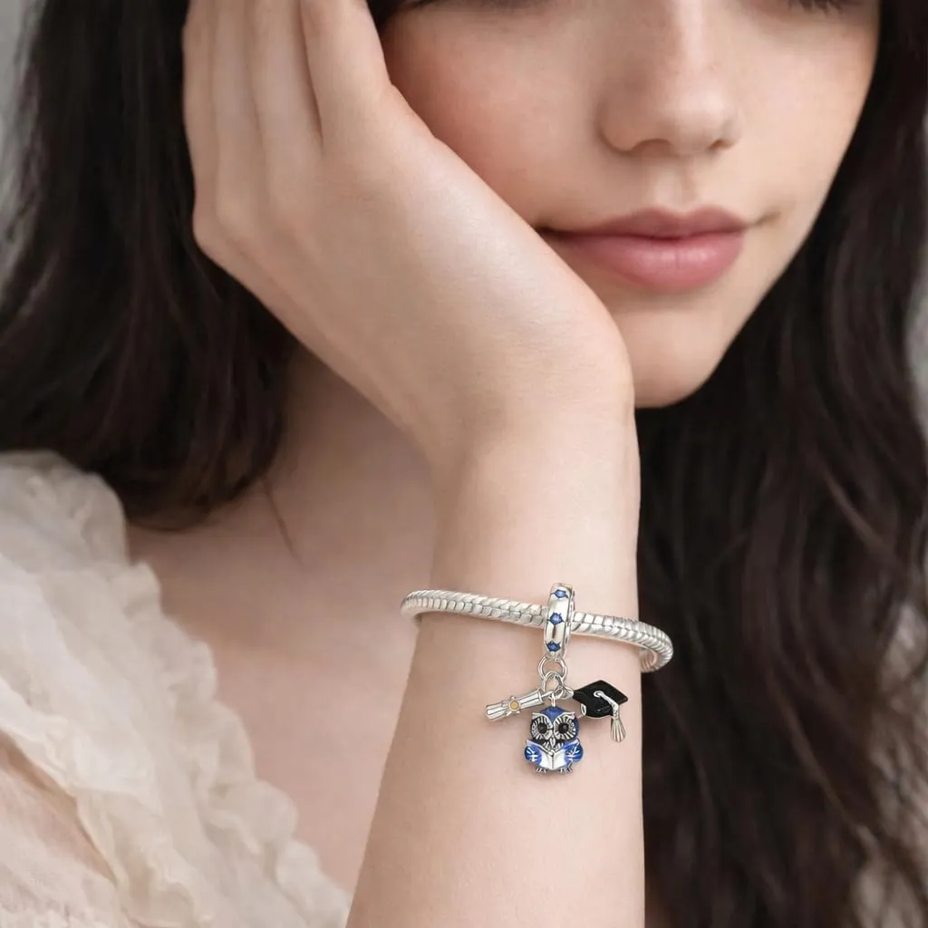 MariaFonte Charm Compatibile Tutte Marche Pendente Laurea Diploma Gufo Pergamena Cappello Libro Compleanno Anniversario Ciondoli Originale Bead Argento 925 Portafortuna Cuore - immagine 2