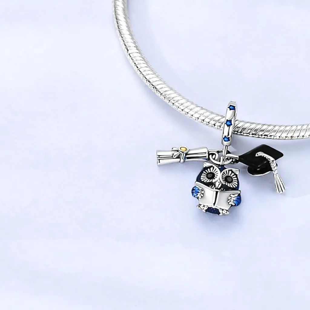 MariaFonte Charm Compatibile Tutte Marche Pendente Laurea Diploma Gufo Pergamena Cappello Libro Compleanno Anniversario Ciondoli Originale Bead Argento 925 Portafortuna Cuore - immagine 3