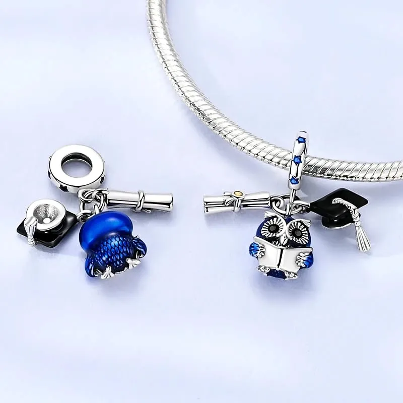 MariaFonte Charm Compatibile Tutte Marche Pendente Laurea Diploma Gufo Pergamena Cappello Libro Compleanno Anniversario Ciondoli Originale Bead Argento 925 Portafortuna Cuore - immagine 5