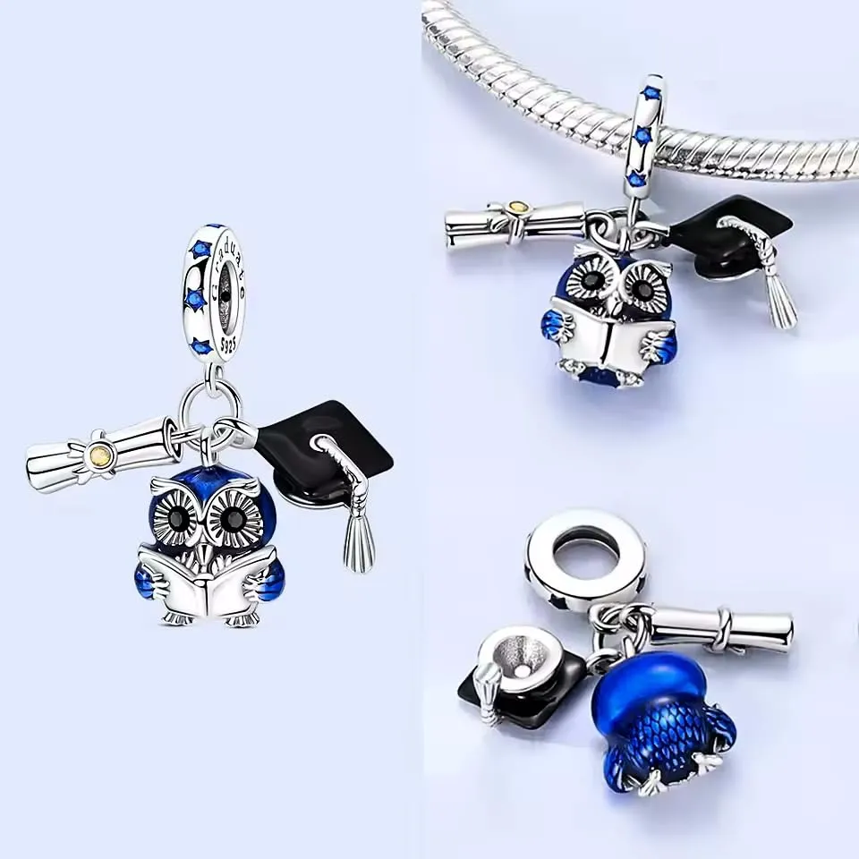 MariaFonte Charm Compatibile Tutte Marche Pendente Laurea Diploma Gufo Pergamena Cappello Libro Compleanno Anniversario Ciondoli Originale Bead Argento 925 Portafortuna Cuore - immagine 9