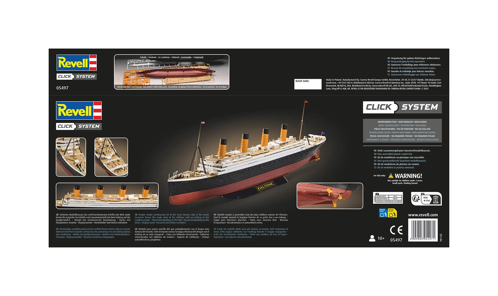 Revell 05497 R.M.S. Titanic (sistema a clic), scala 1:600, non costruito, precolorato, a incastro (non colla), kit modellino in plastica - immagine 8