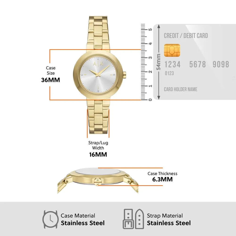 Armani Exchange Orologio da donna, Movimento al quarzo a due lancette e cassa da 36 mm con cinturino in acciaio o pelle - immagine 7