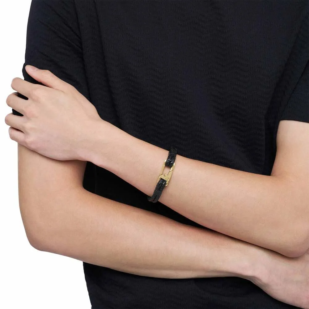 Emporio Armani Bracciale da uomo in acciaio inossidabile o in pelle con chiusura a maglie - immagine 2