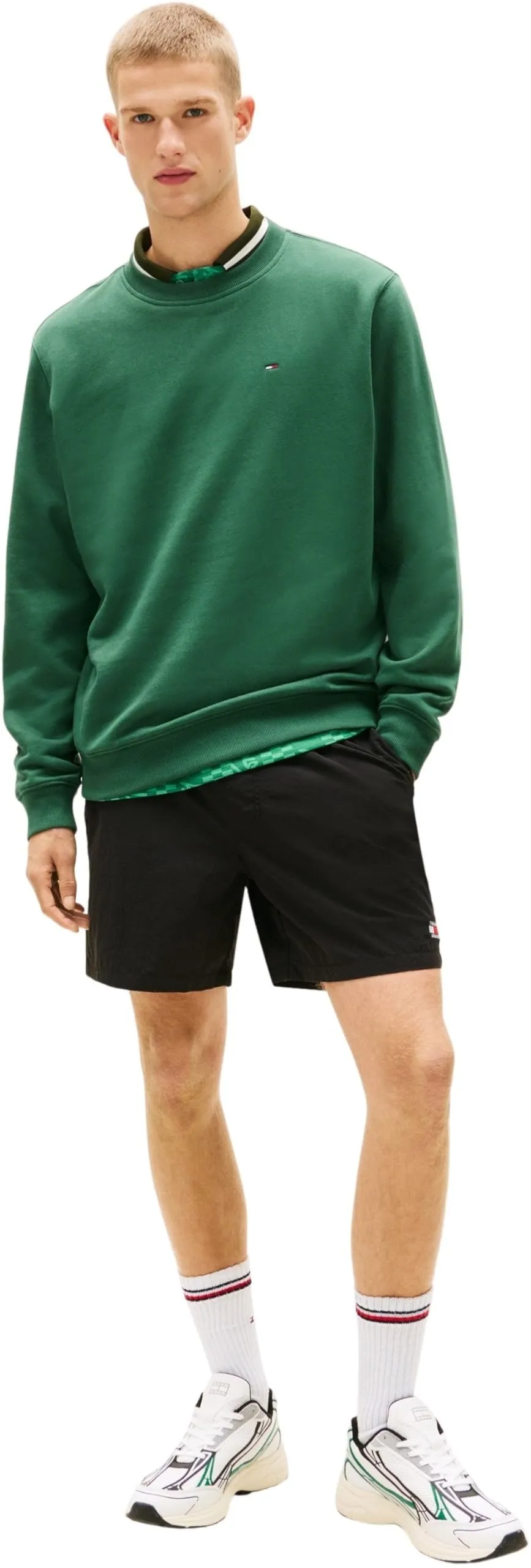 Tommy Jeans Uomo Felpa Regular Fit Flag Fleece Scollo Rotondo, Multicolore (Shadow Pine), XS - immagine 5