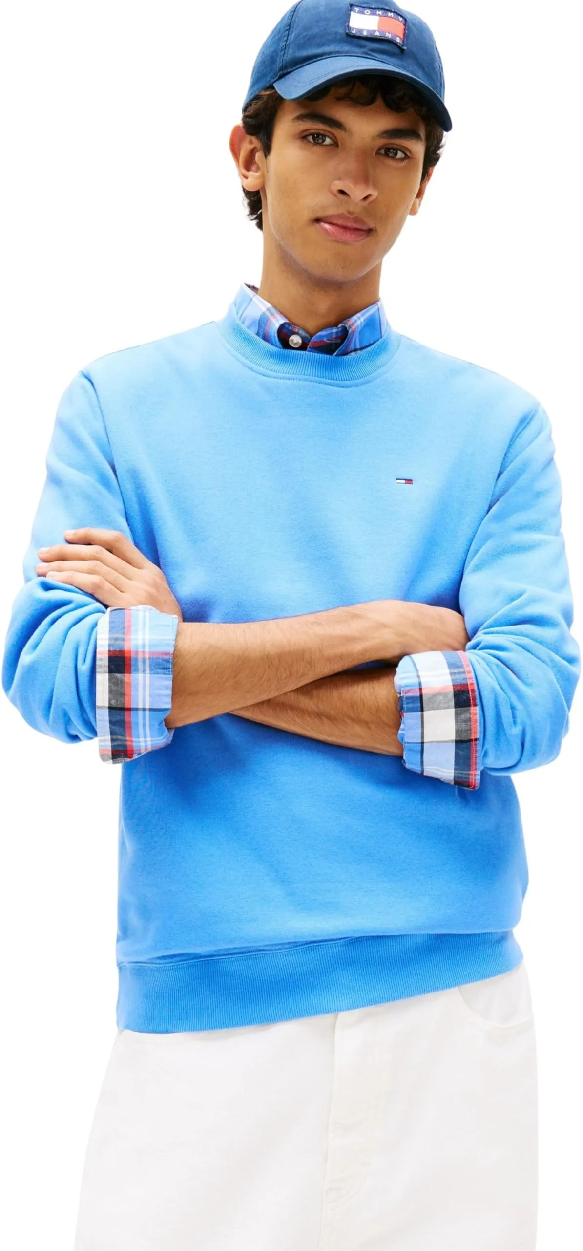 Tommy Jeans Uomo Felpa Regular Fit Flag Fleece Scollo Rotondo, Blu (Blue Twilight), XXL - immagine 1