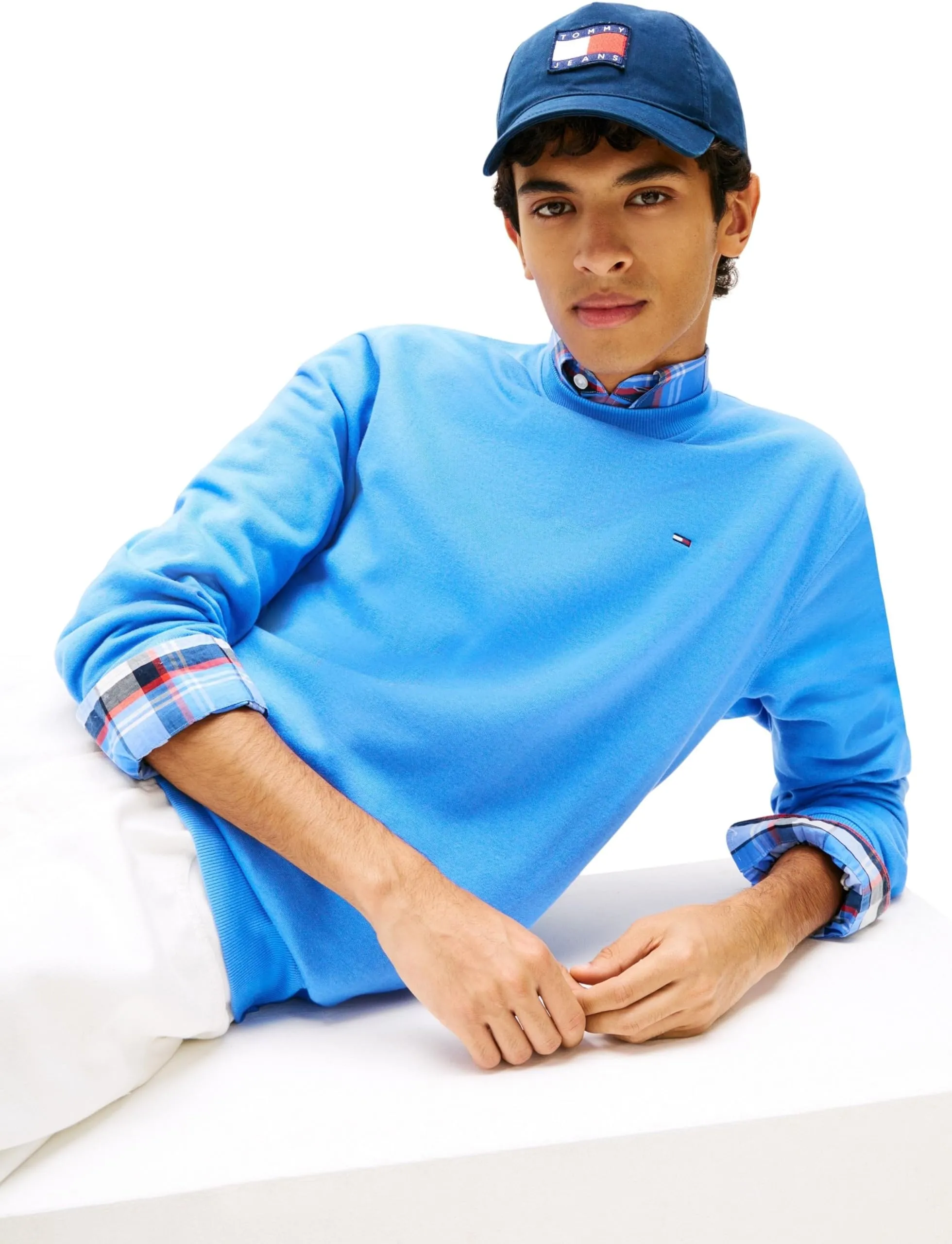 Tommy Jeans Uomo Felpa Regular Fit Flag Fleece Scollo Rotondo, Blu (Blue Twilight), M - immagine 4