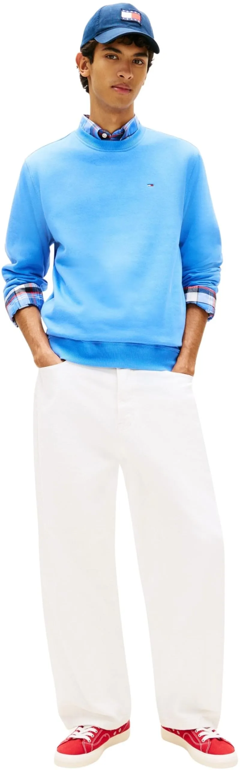 Tommy Jeans Uomo Felpa Regular Fit Flag Fleece Scollo Rotondo, Blu (Blue Twilight), M - immagine 5