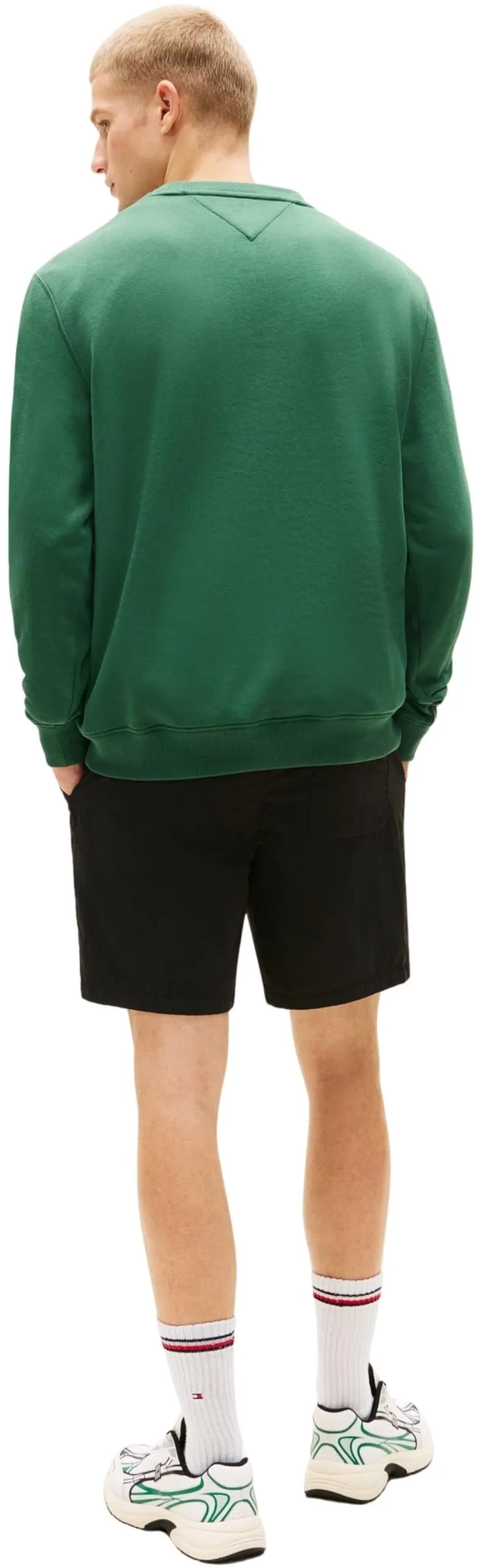 Tommy Jeans Uomo Felpa Regular Fit Flag Fleece Scollo Rotondo, Multicolore (Shadow Pine), S - immagine 2