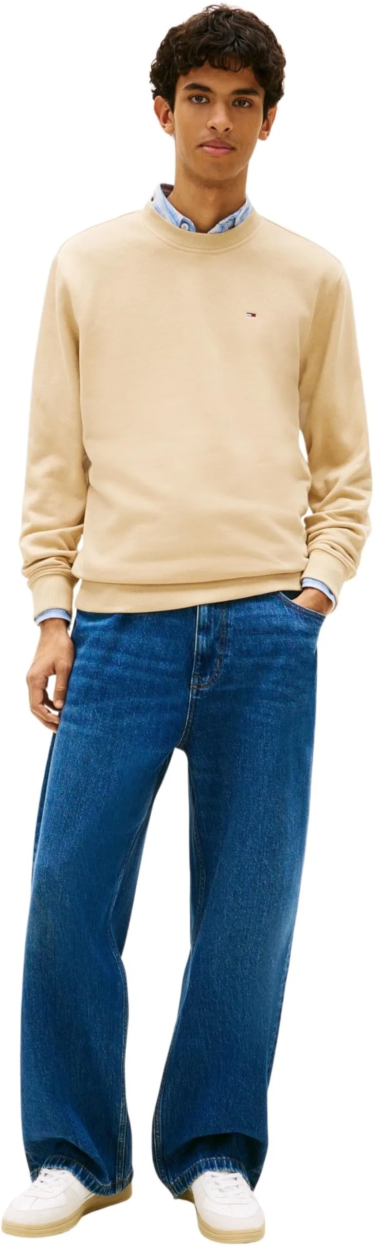 Tommy Jeans Uomo Felpa Regular Fit Flag Fleece Scollo Rotondo, Beige (Gentle Gold), M - immagine 5